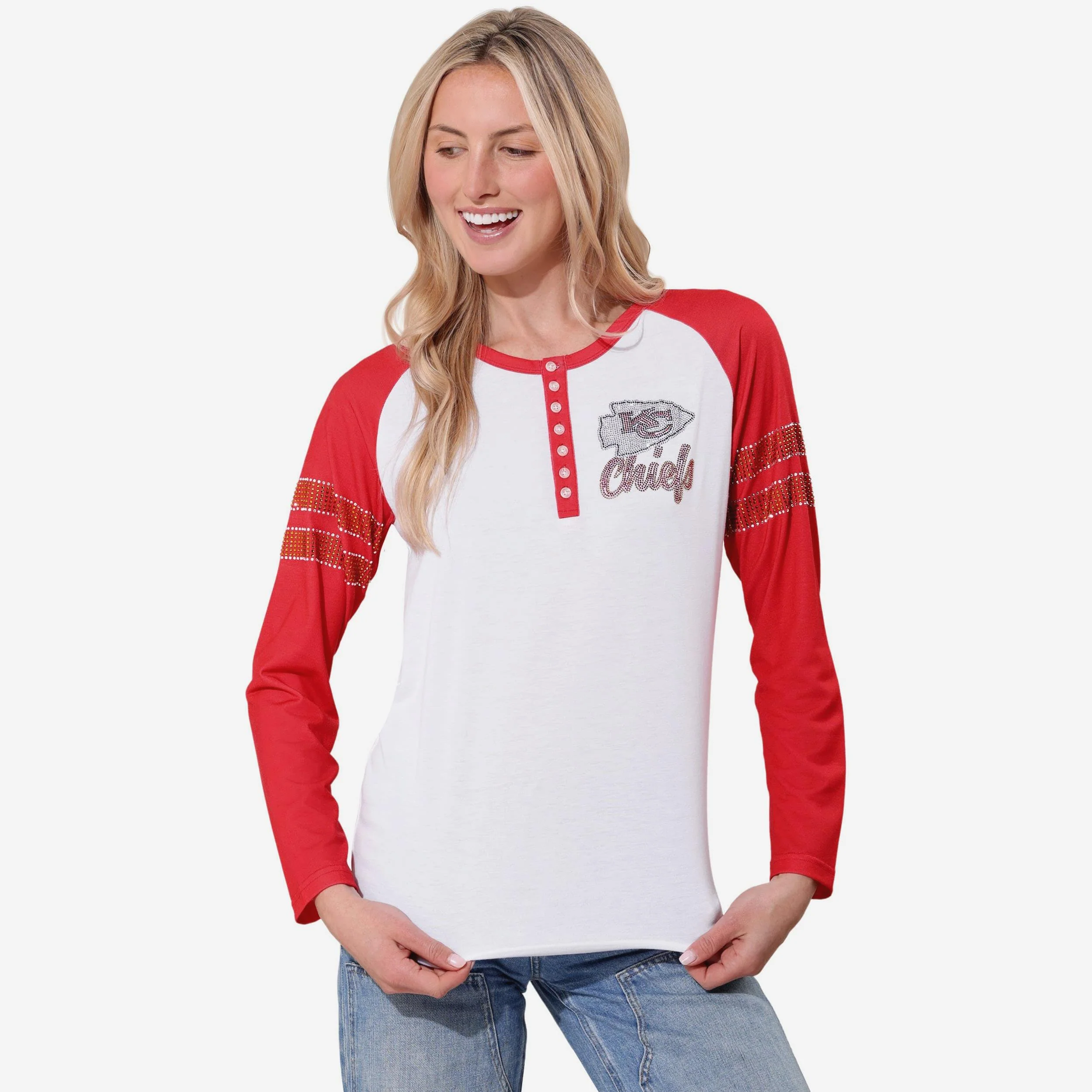 Kansas City Chiefs Rhinestone Long Sleeve Henley