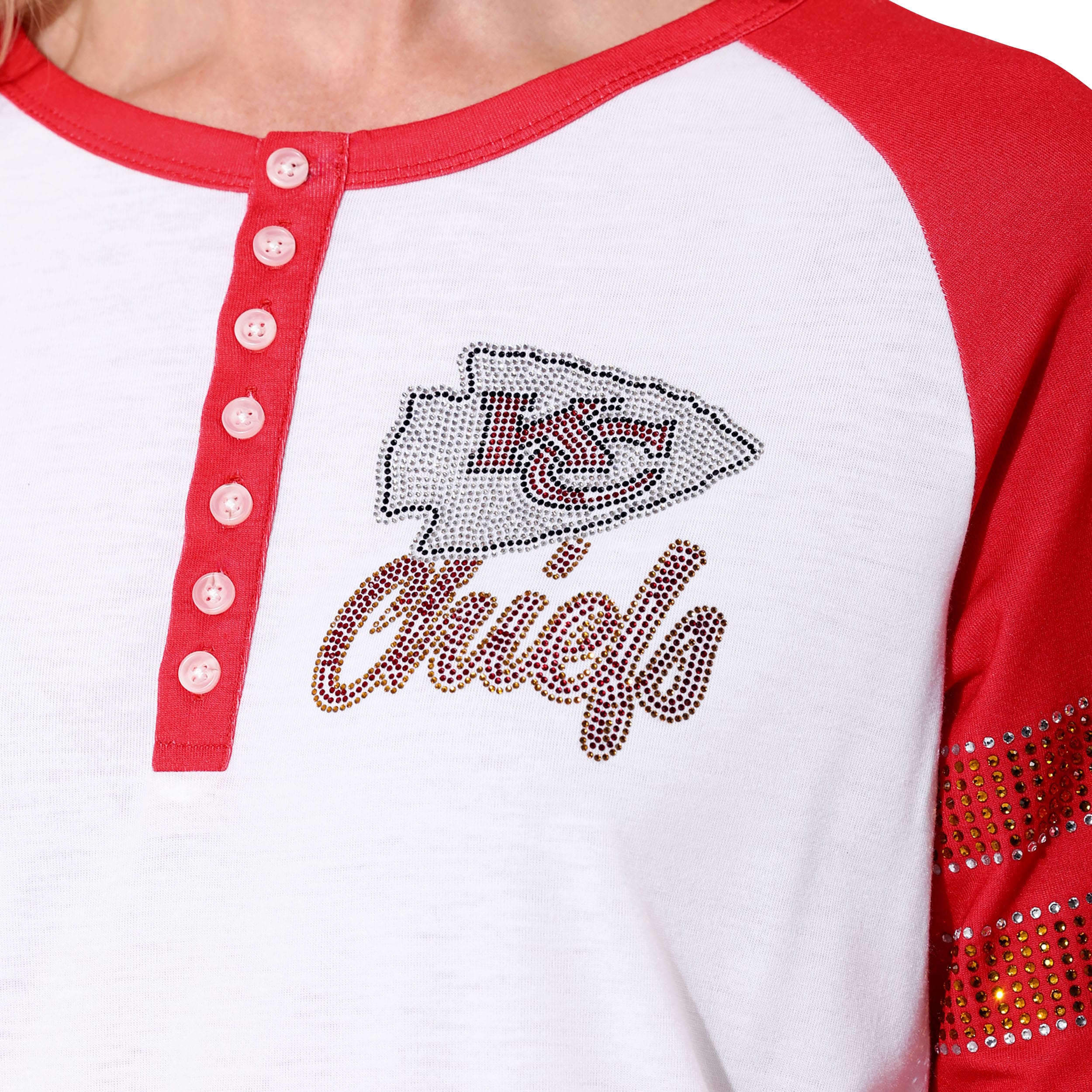 Kansas City Chiefs Rhinestone Long Sleeve Henley - Image 2