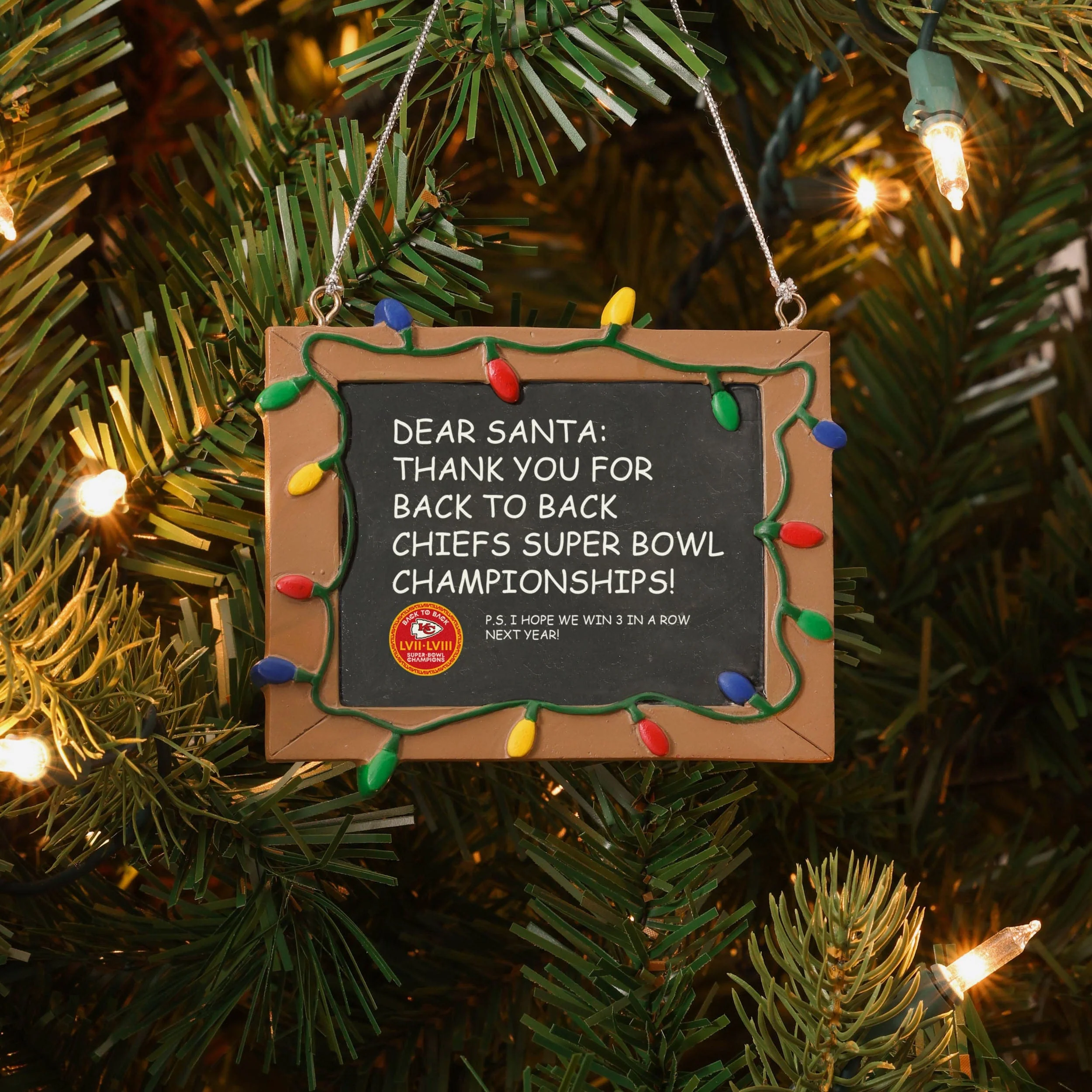 Kansas City Chiefs Super Bowl LVIII Champions Resin Chalkboard Sign Ornament - Image 3