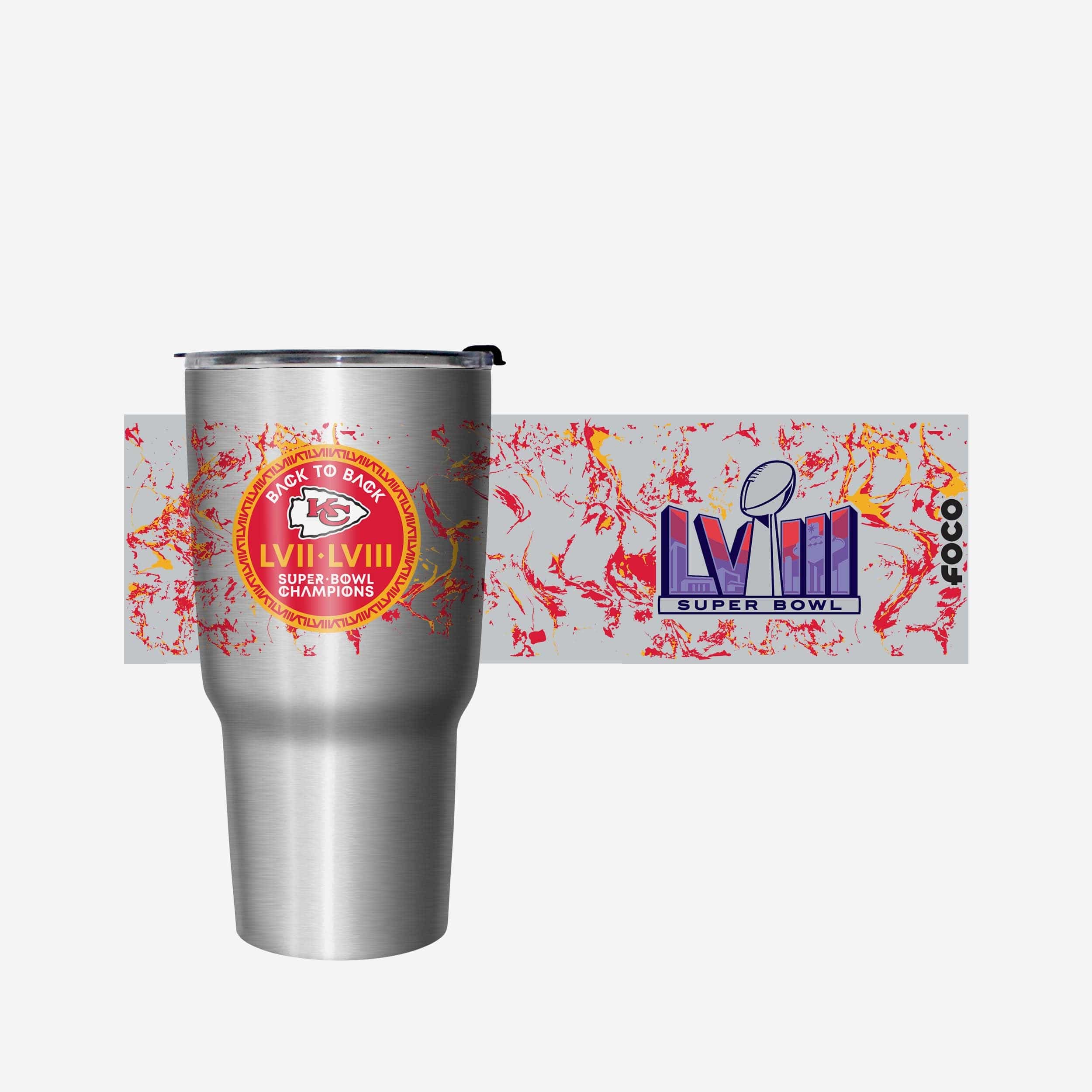 Kansas City Chiefs Super Bowl LVIII Champions Silver Marble 27 oz Stainless Steel Tumbler - Image 5