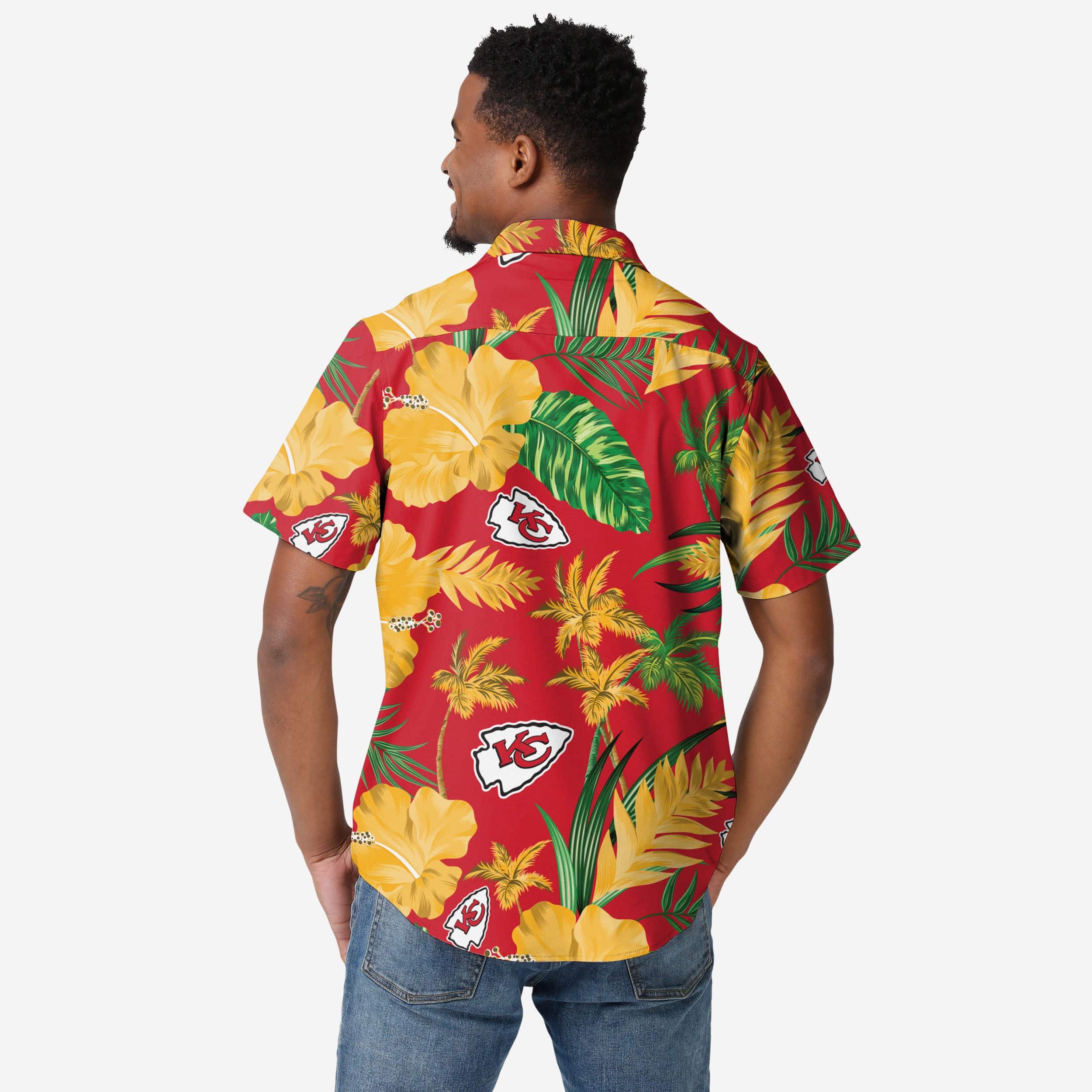Kansas City Chiefs Team Color Hibiscus Button Up Shirt - Image 2