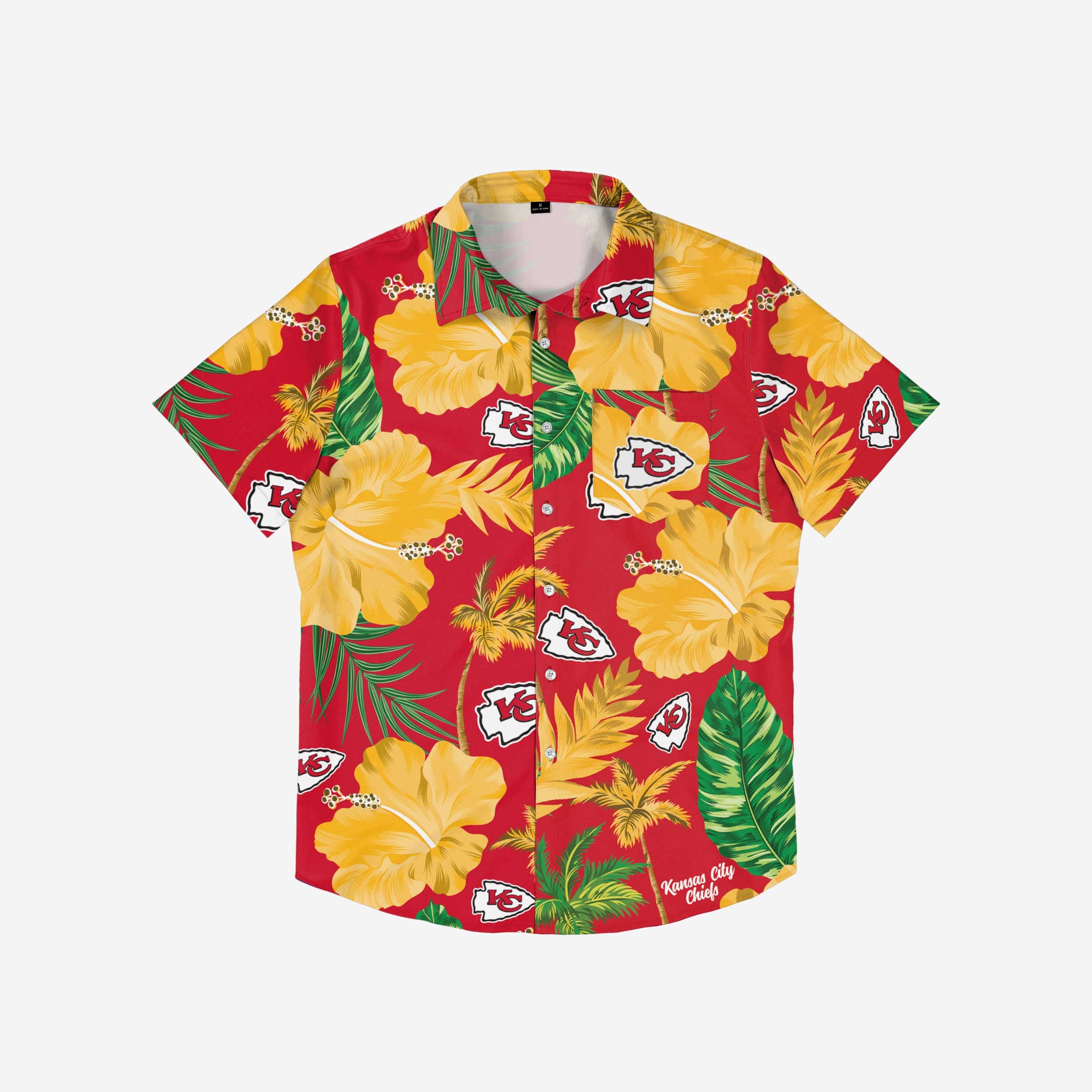 Kansas City Chiefs Team Color Hibiscus Button Up Shirt - Image 3