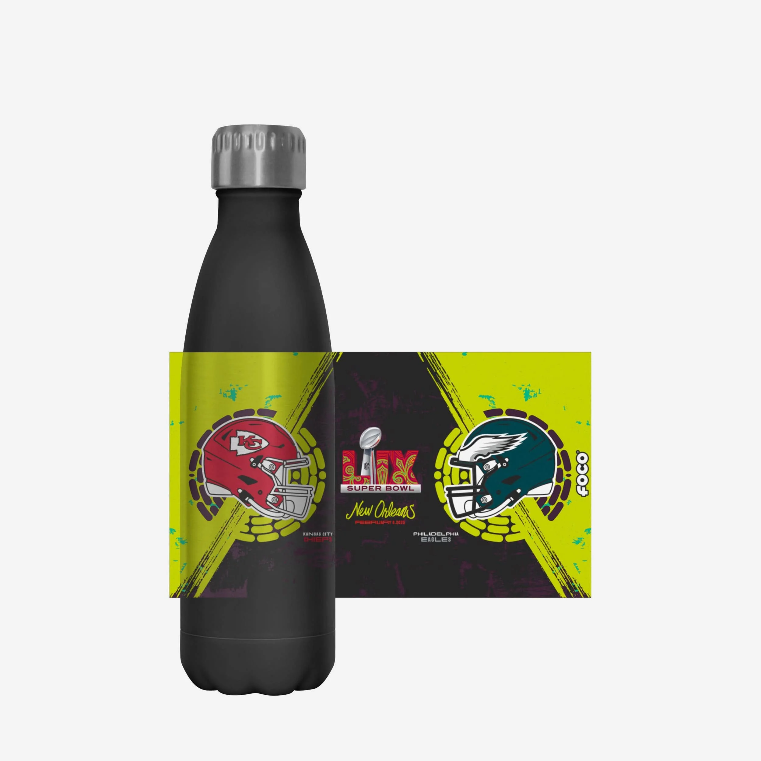 Kansas City Chiefs vs Philadelphia Eagles Super Bowl LIX Black 17 oz Stainless Steel Bottle - Image 5