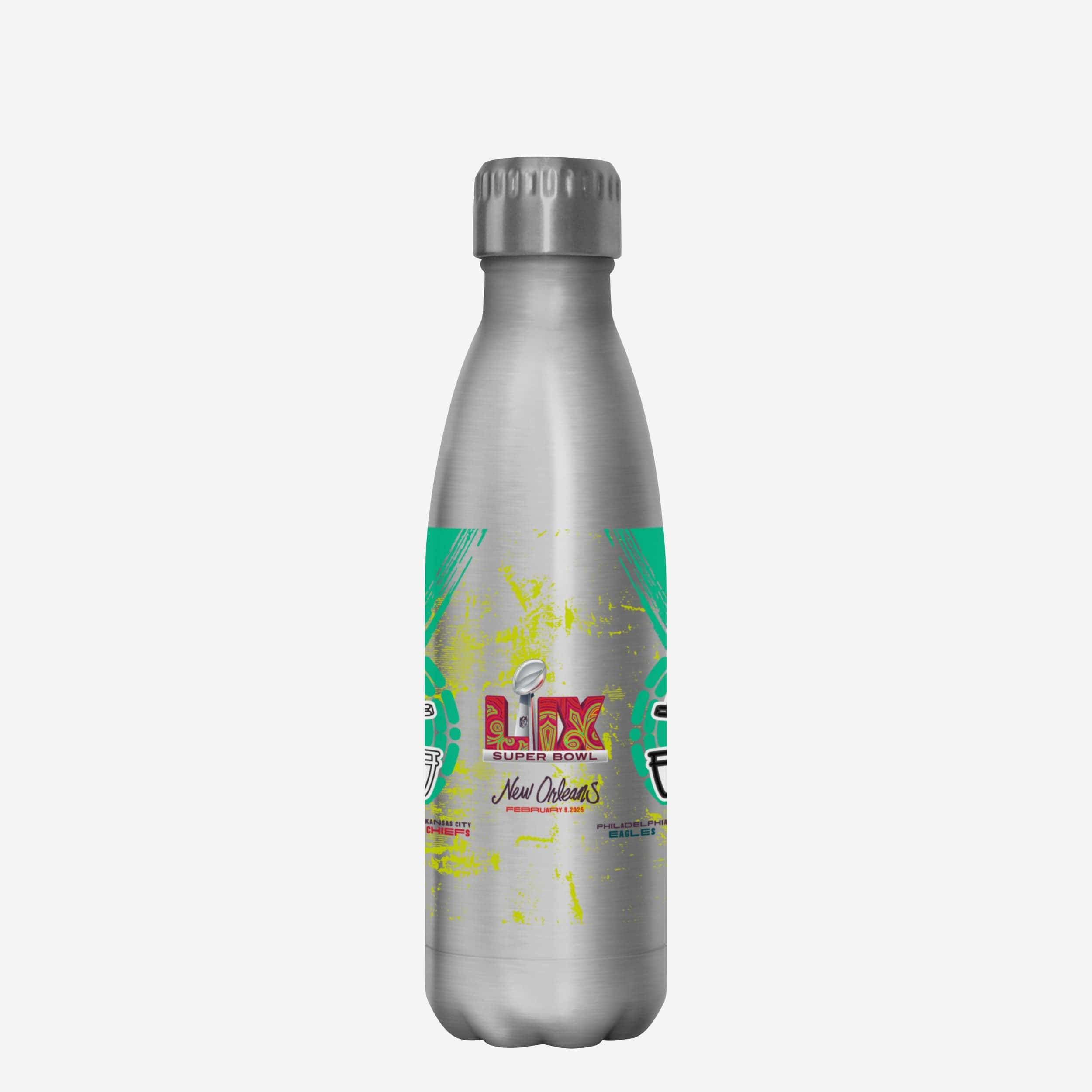 Kansas City Chiefs vs Philadelphia Eagles Super Bowl LIX Silver 17 oz Stainless Steel Bottle