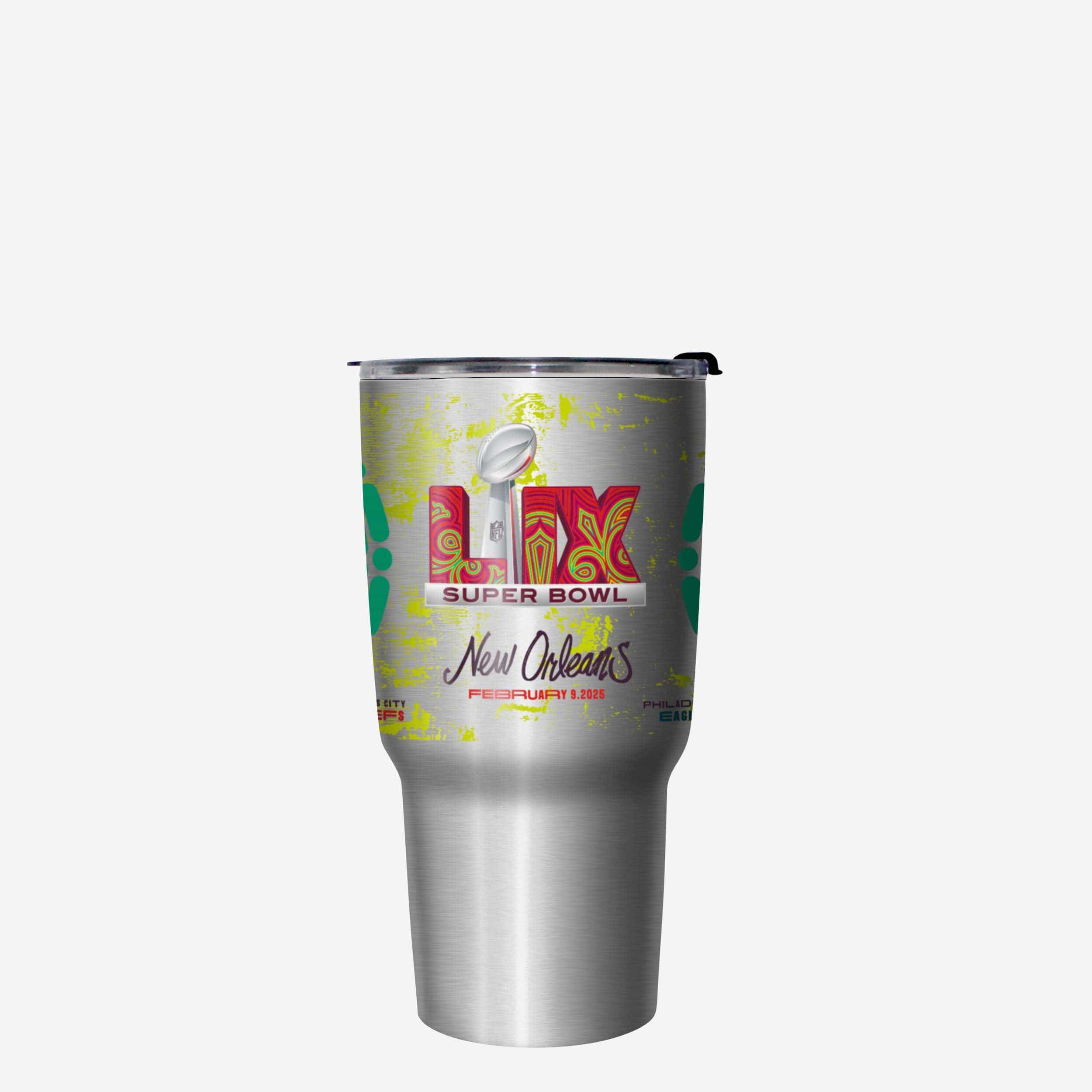 Kansas City Chiefs vs Philadelphia Eagles Super Bowl LIX Silver 27 oz Stainless Steel Tumbler