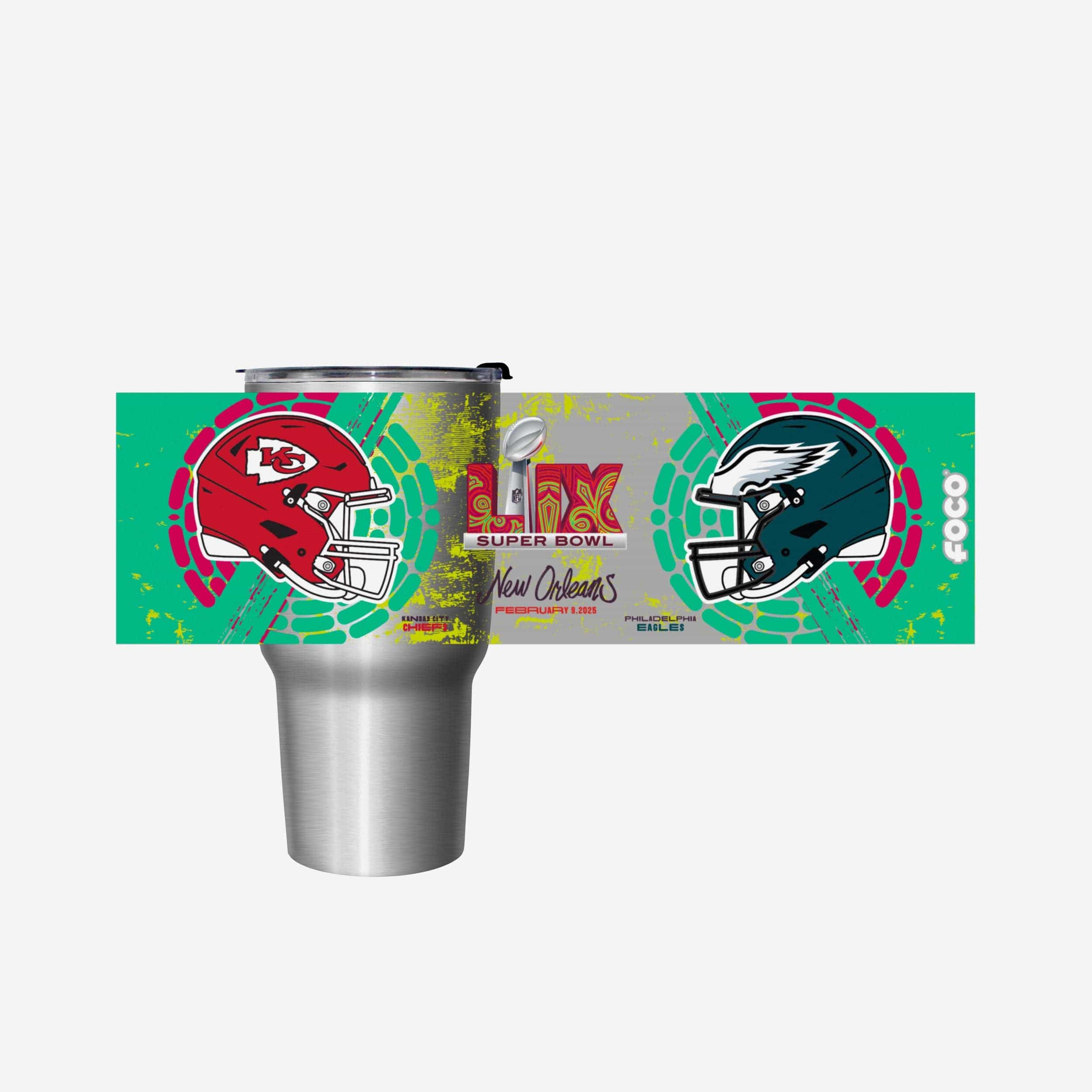 Kansas City Chiefs vs Philadelphia Eagles Super Bowl LIX Silver 27 oz Stainless Steel Tumbler - Image 5