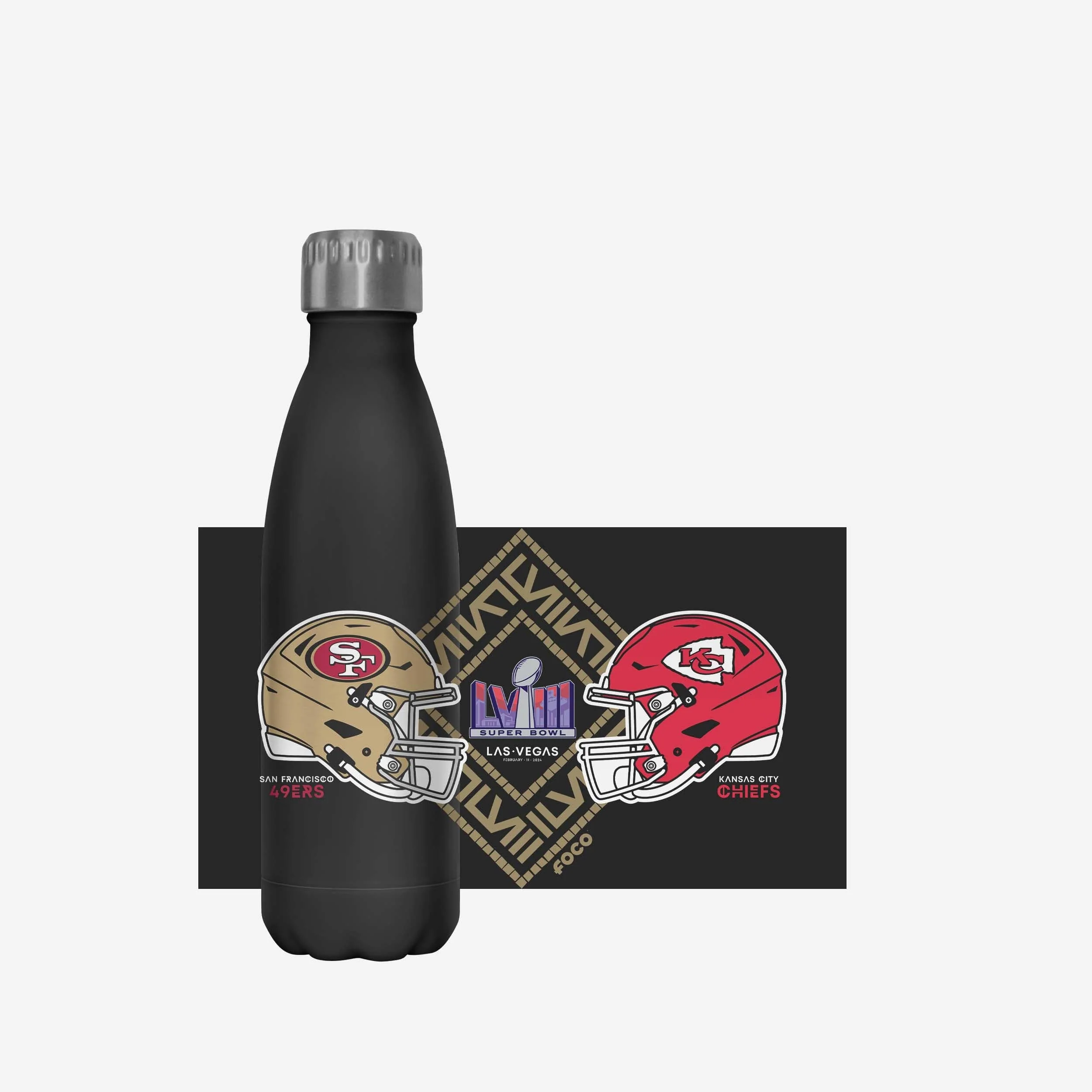Kansas City Chiefs vs San Francisco 49ers Super Bowl LVIII Black 17 oz Stainless Steel Bottle - Image 5