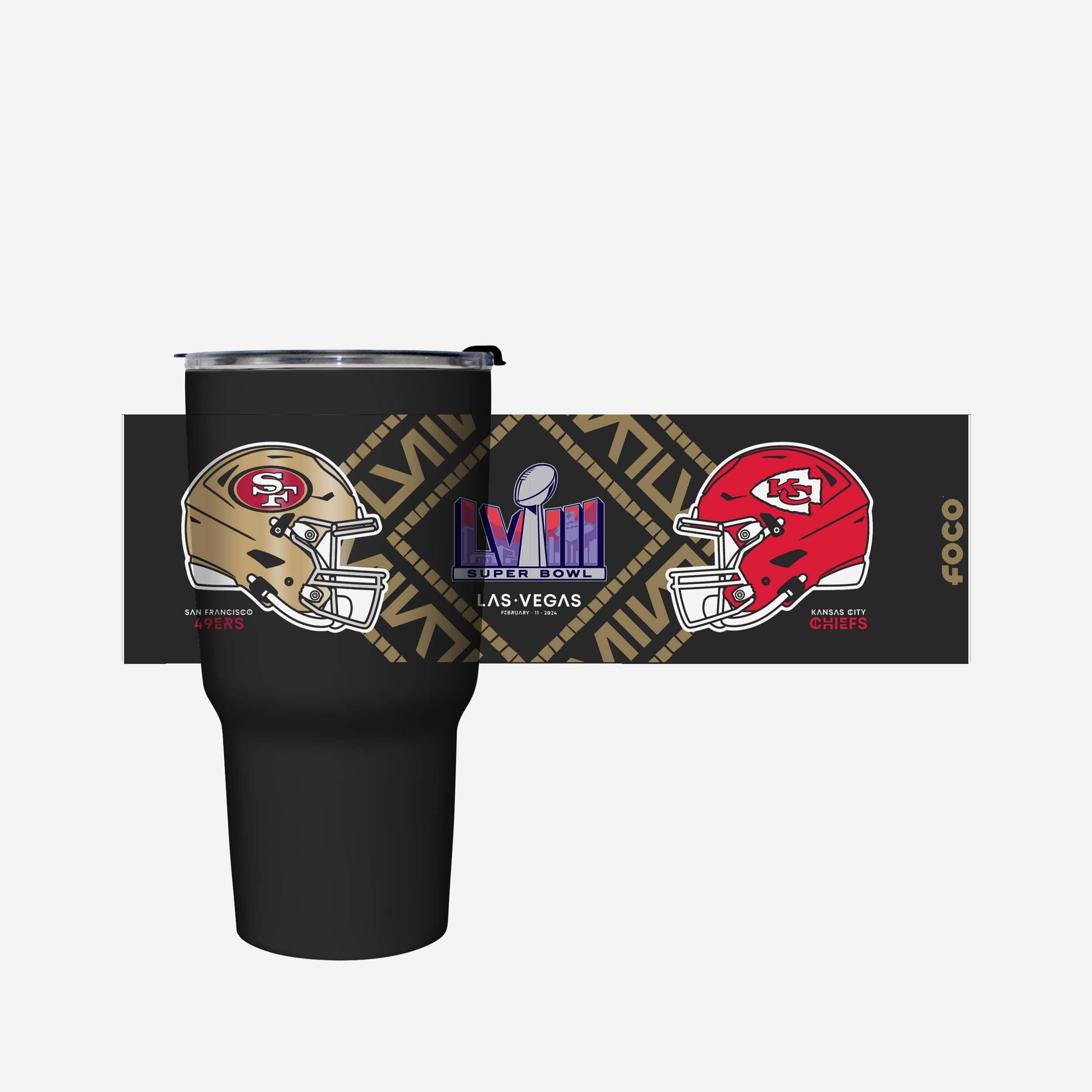 Kansas City Chiefs vs San Francisco 49ers Super Bowl LVIII Black 27 oz Stainless Steel Tumbler - Image 5