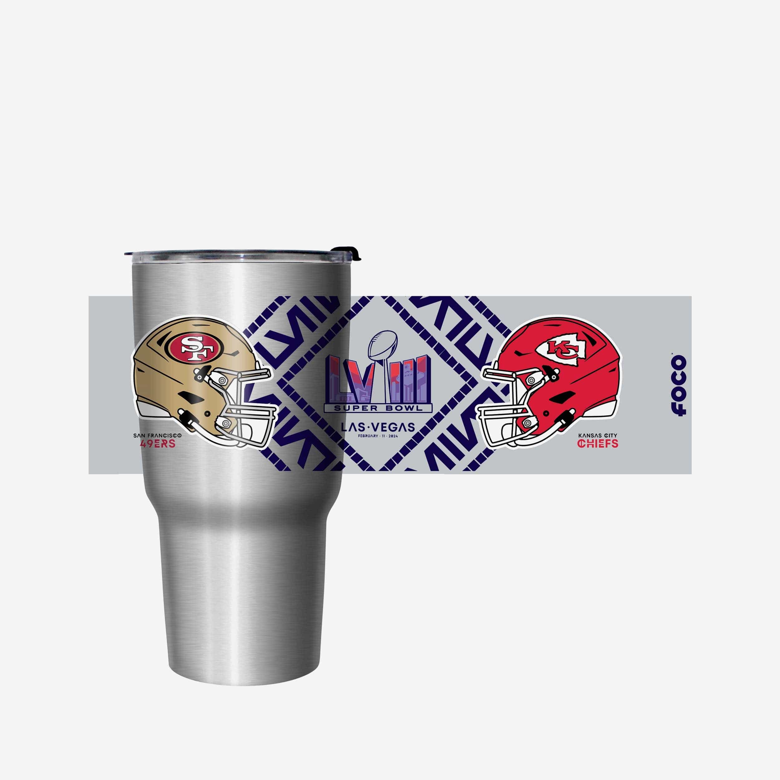 Kansas City Chiefs vs San Francisco 49ers Super Bowl LVIII Silver 27 oz Stainless Steel Tumbler - Image 5