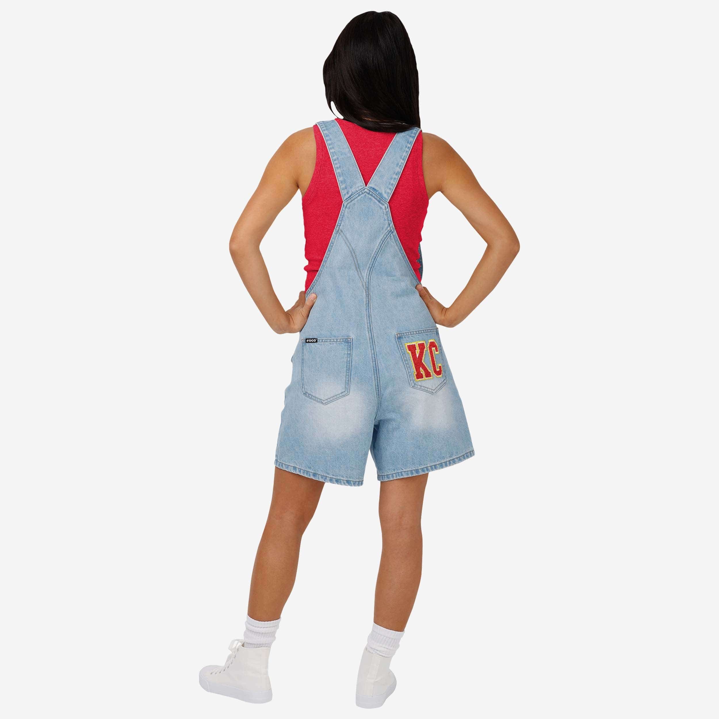 Kansas City Chiefs Womens Big Logo Denim Bib Shortalls - Image 2