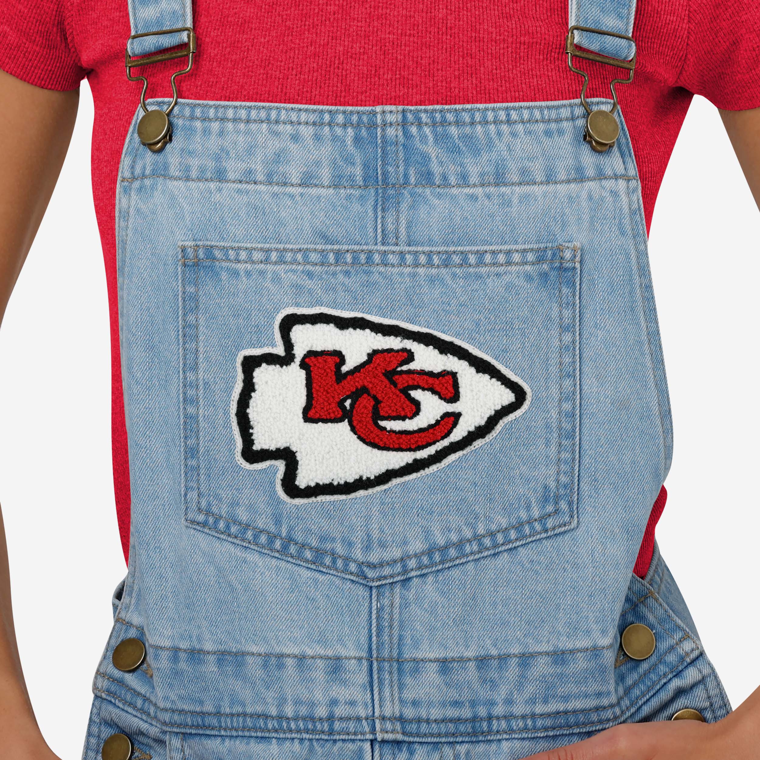 Kansas City Chiefs Womens Big Logo Denim Bib Shortalls - Image 3
