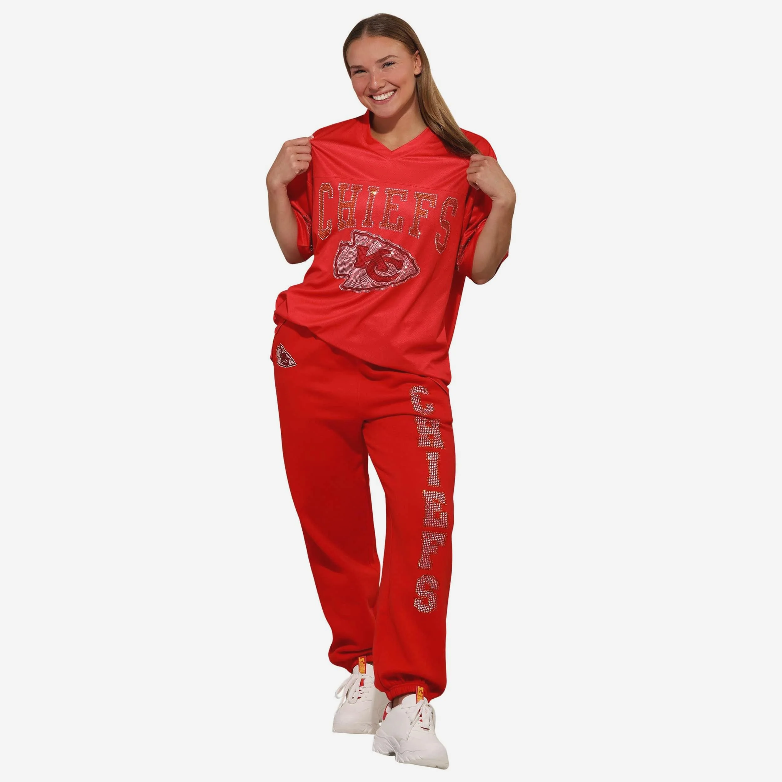 Kansas City Chiefs Womens Big Wordmark Rhinestone Sweatpants - Image 6