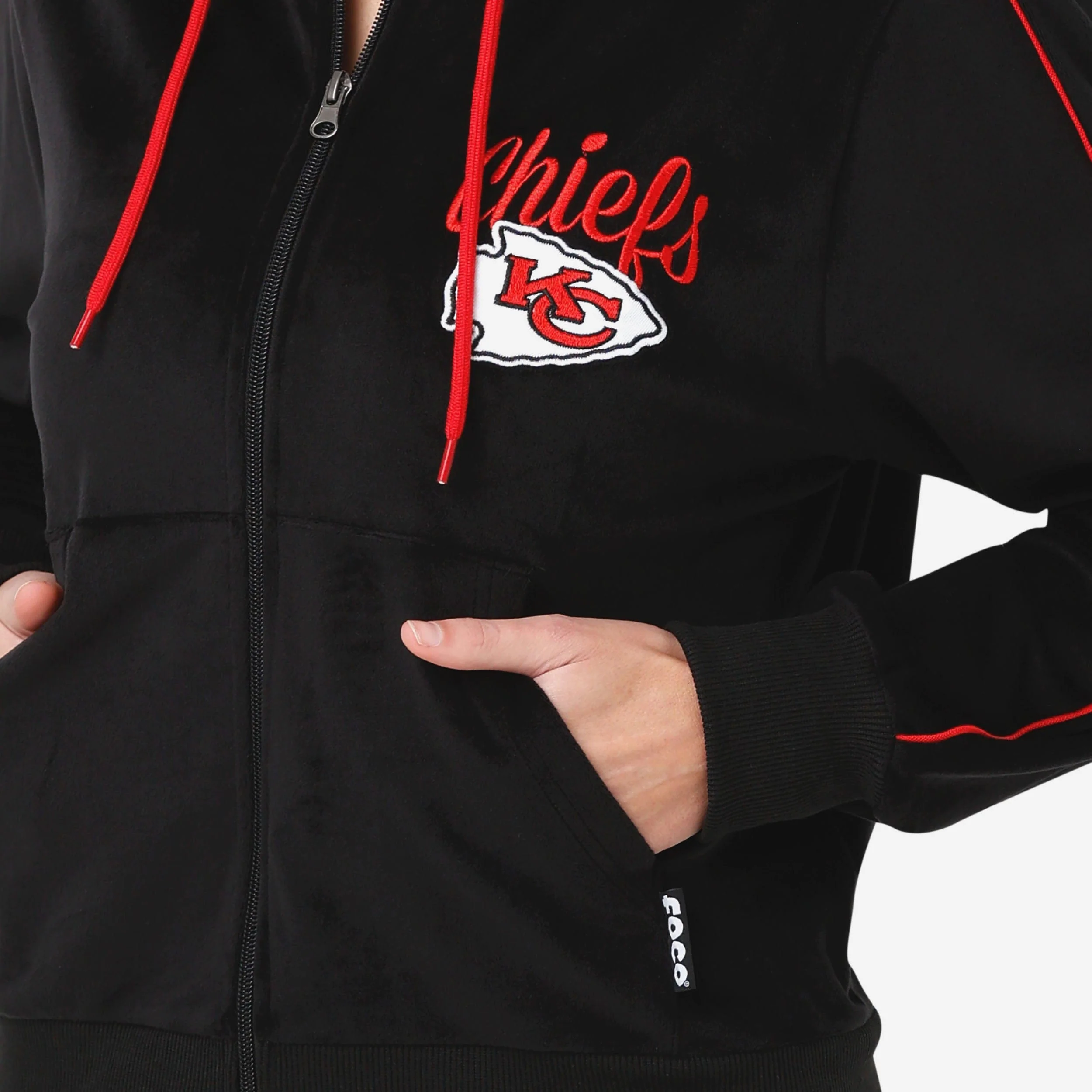 Kansas City Chiefs Womens Black Velour Zip Up Top - Image 3