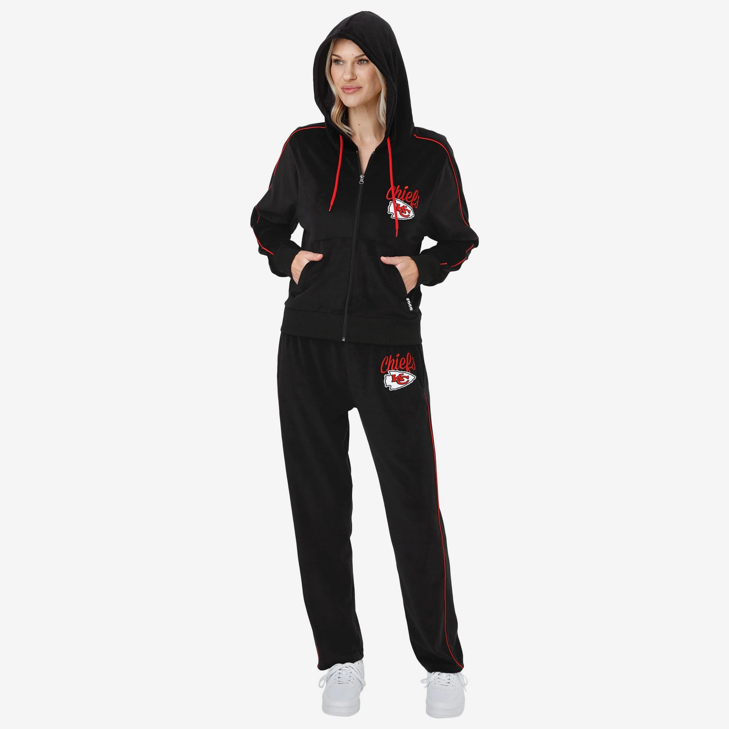 Kansas City Chiefs Womens Black Velour Zip Up Top - Image 5