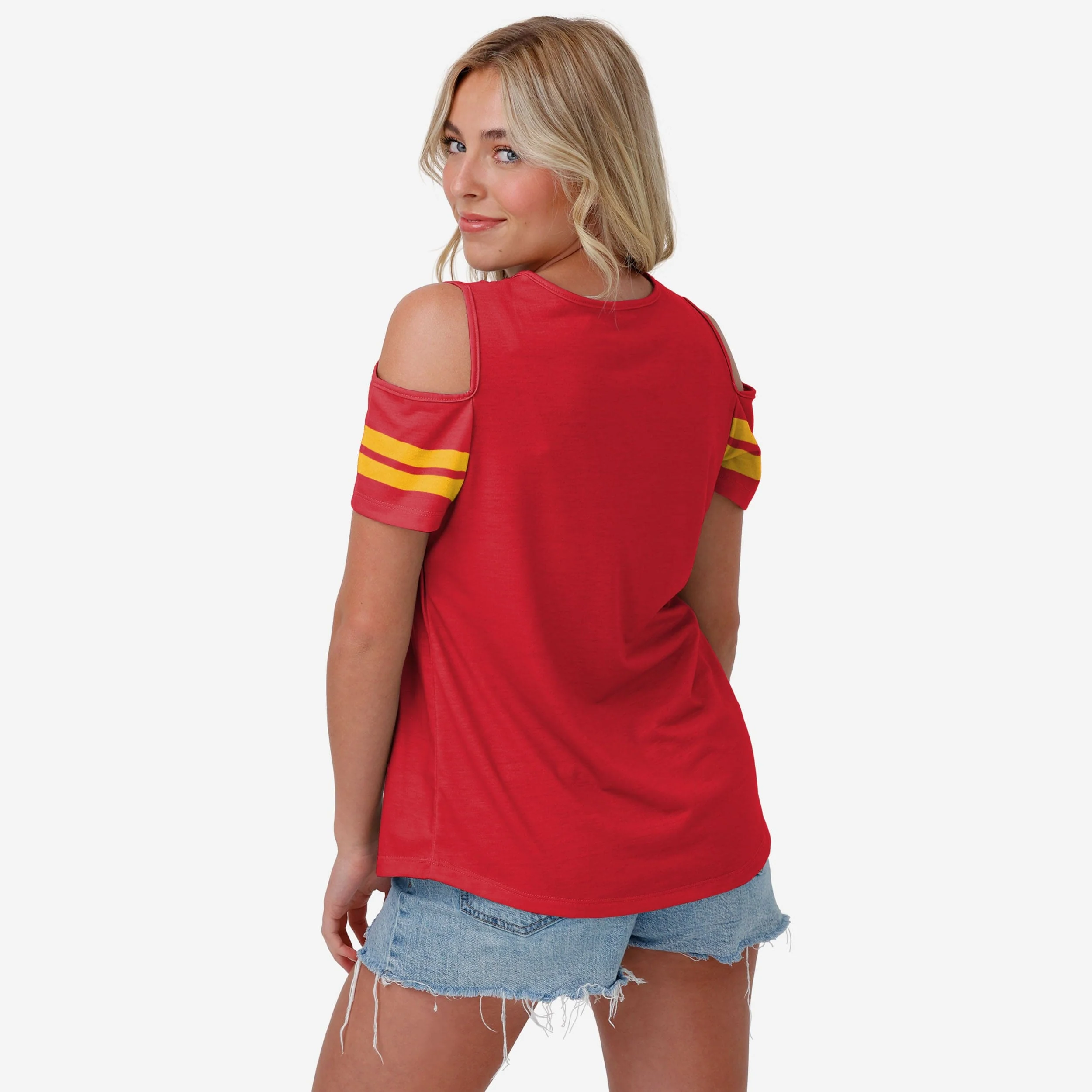 Kansas City Chiefs Womens Cold Shoulder T-Shirt - Image 2