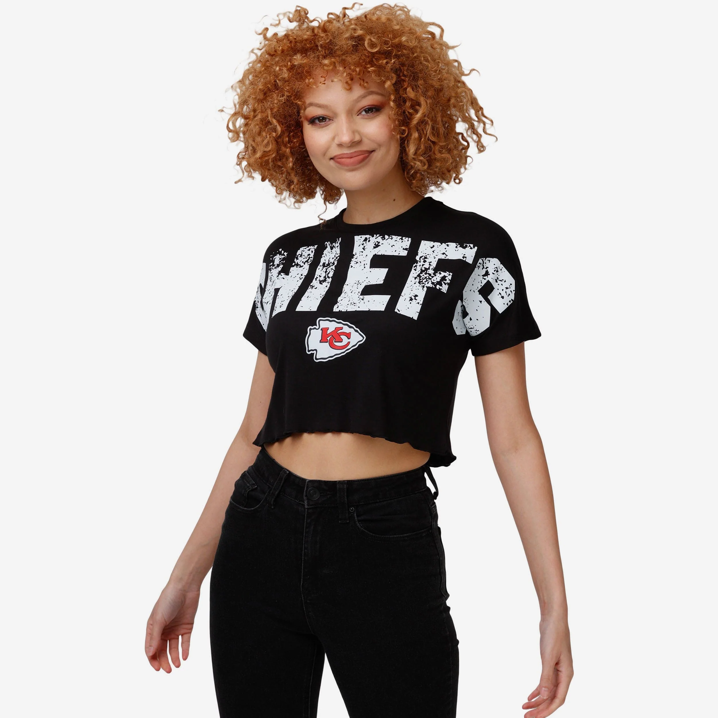 Kansas City Chiefs Womens Distressed Wordmark Crop Top