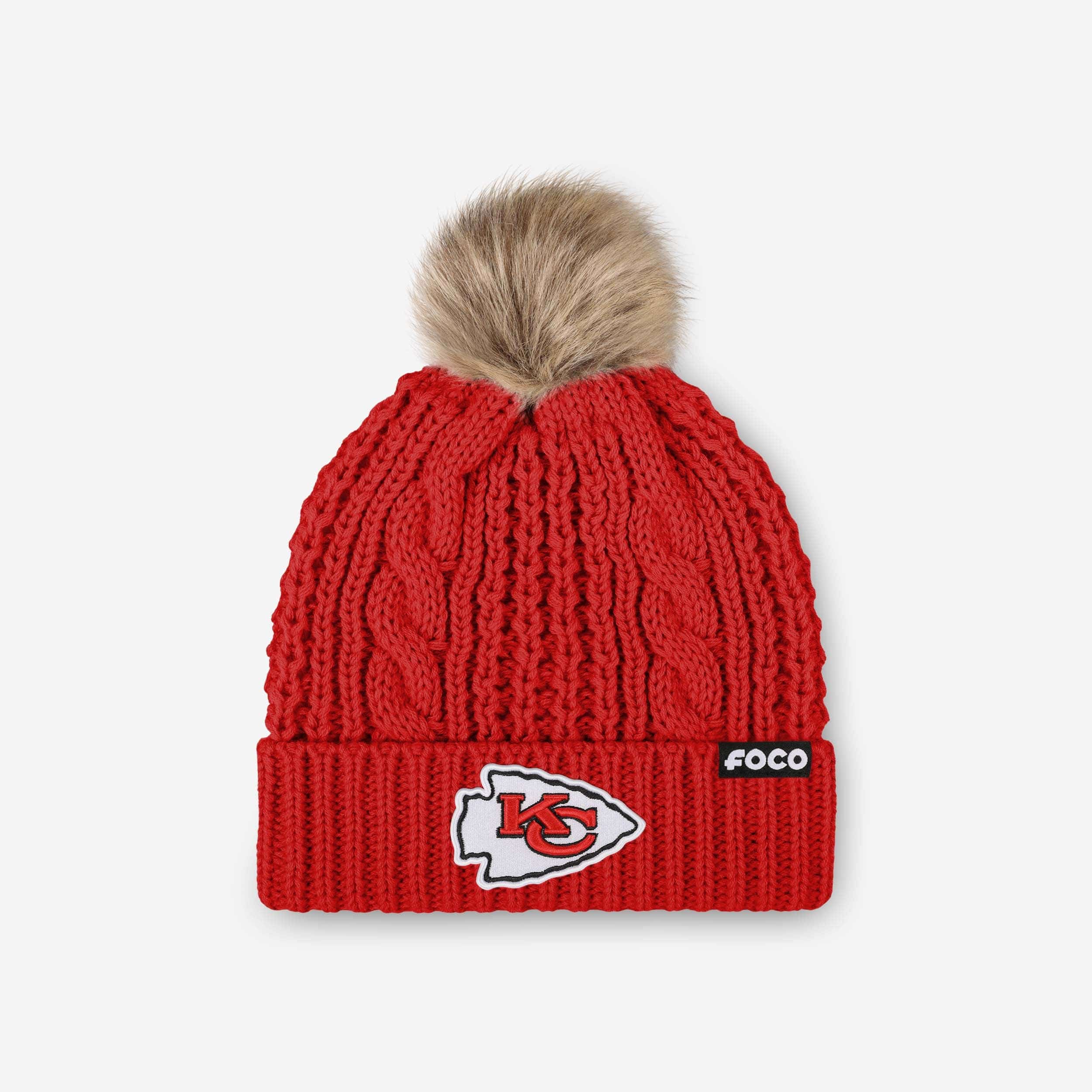 Kansas City Chiefs Womens Faux Fur Pom Beanie