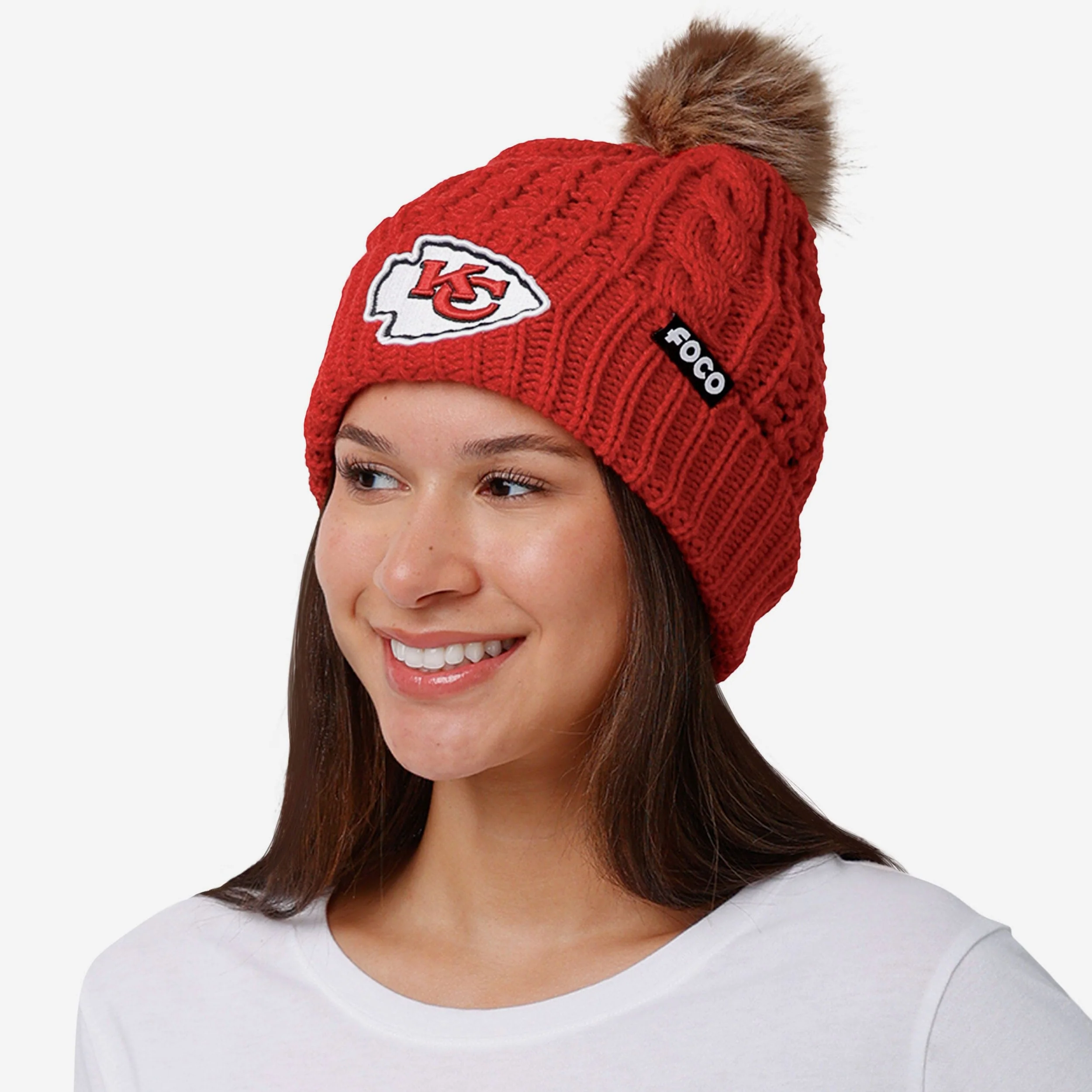 Kansas City Chiefs Womens Faux Fur Pom Beanie - Image 3