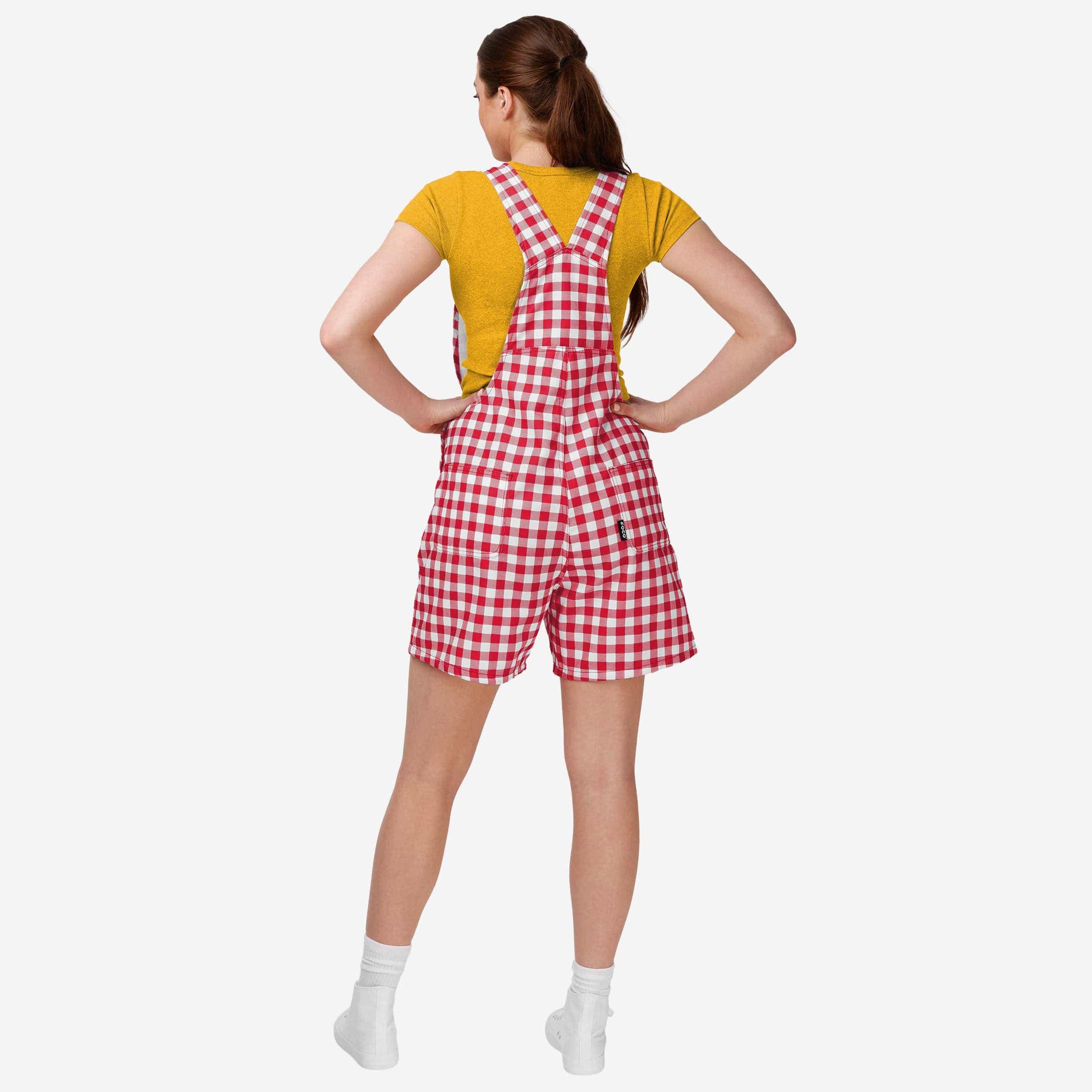 Kansas City Chiefs Womens Gingham Check Bib Shortalls - Image 2
