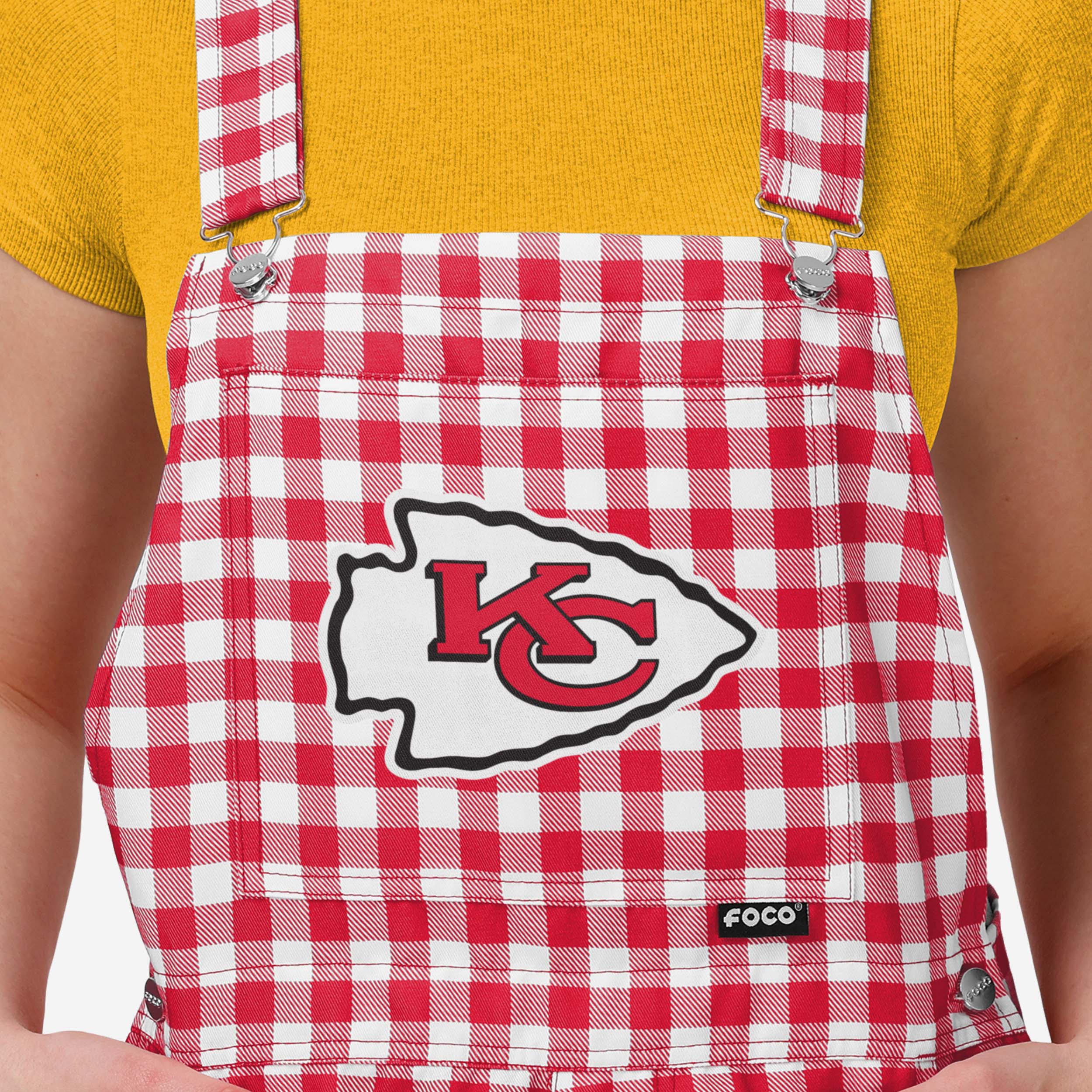 Kansas City Chiefs Womens Gingham Check Bib Shortalls - Image 3