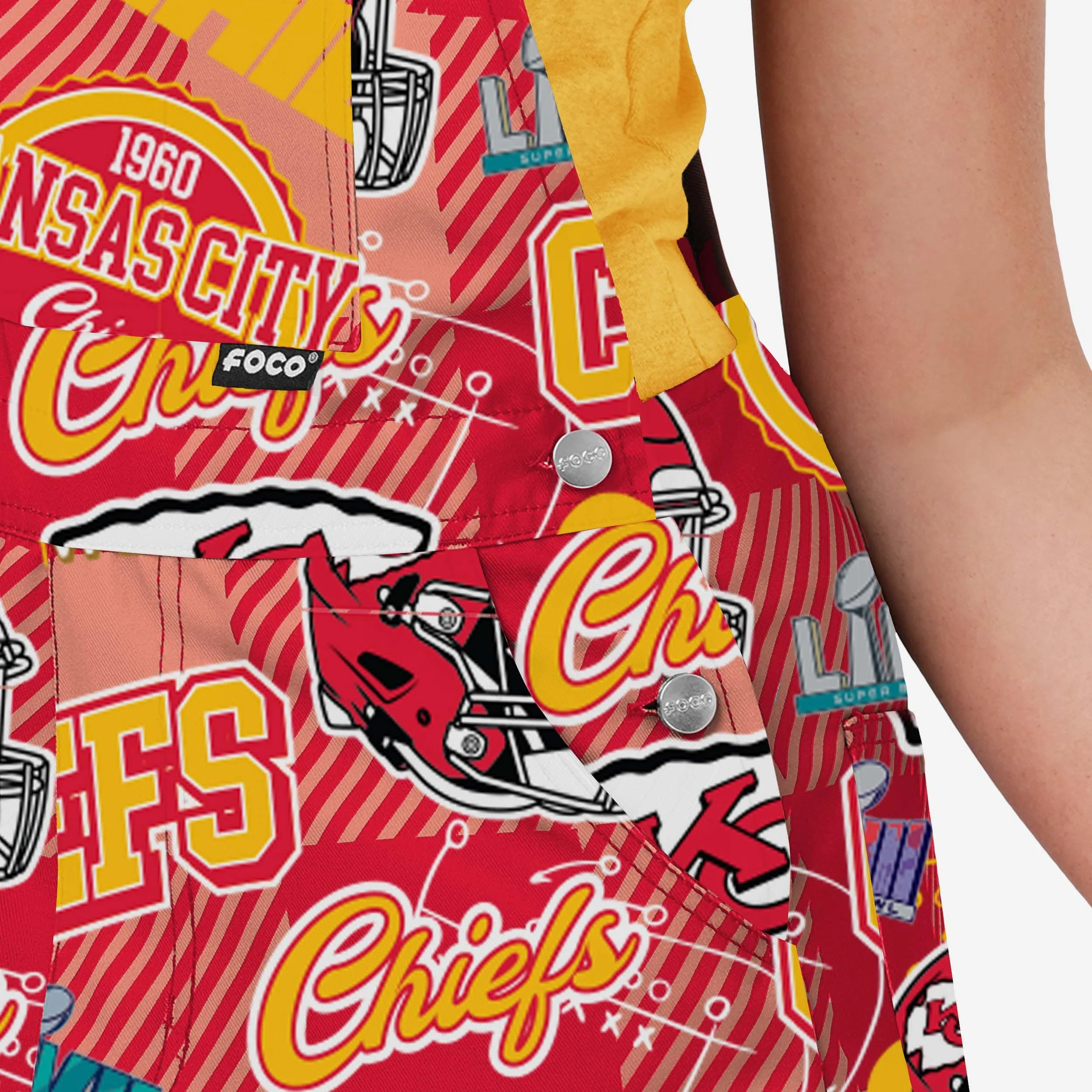 Kansas City Chiefs Womens Historic Print Bib Overalls - Image 5