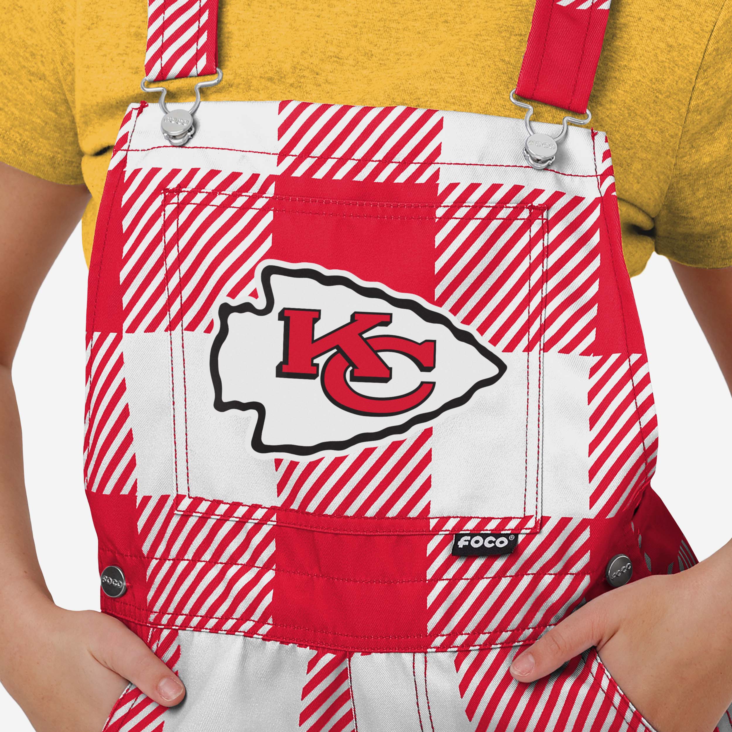 Kansas City Chiefs Womens Plaid Bib Shortalls - Image 3