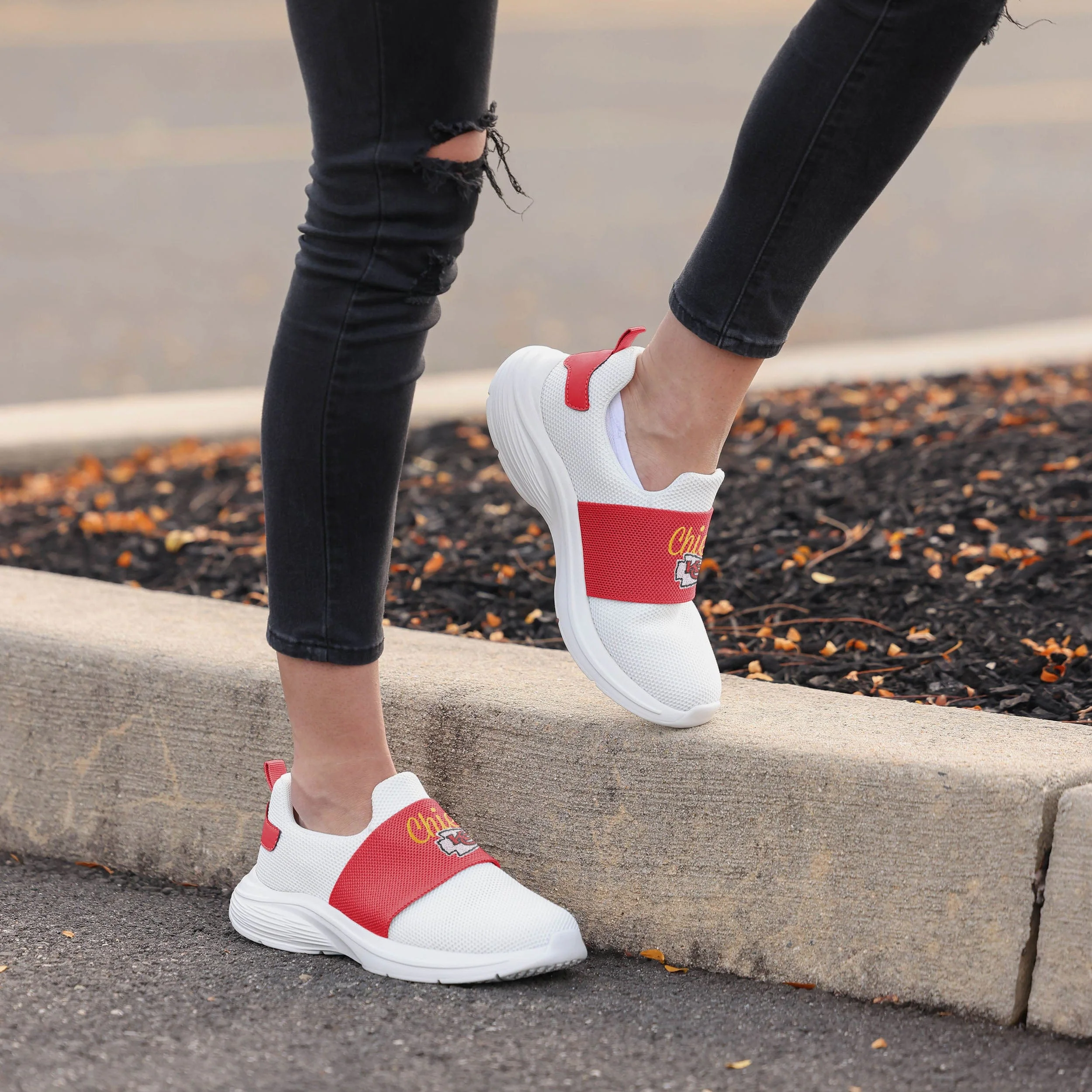 Kansas City Chiefs Womens Script Wordmark White Slip On Sneakers - Image 3
