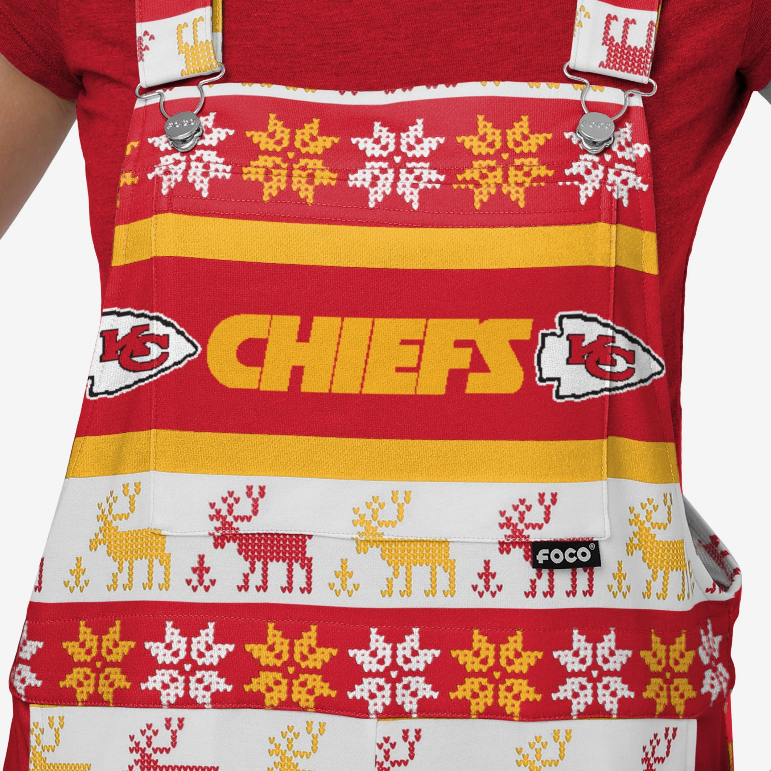 Kansas City Chiefs Womens Ugly Home Gating Bib Overalls - Image 4