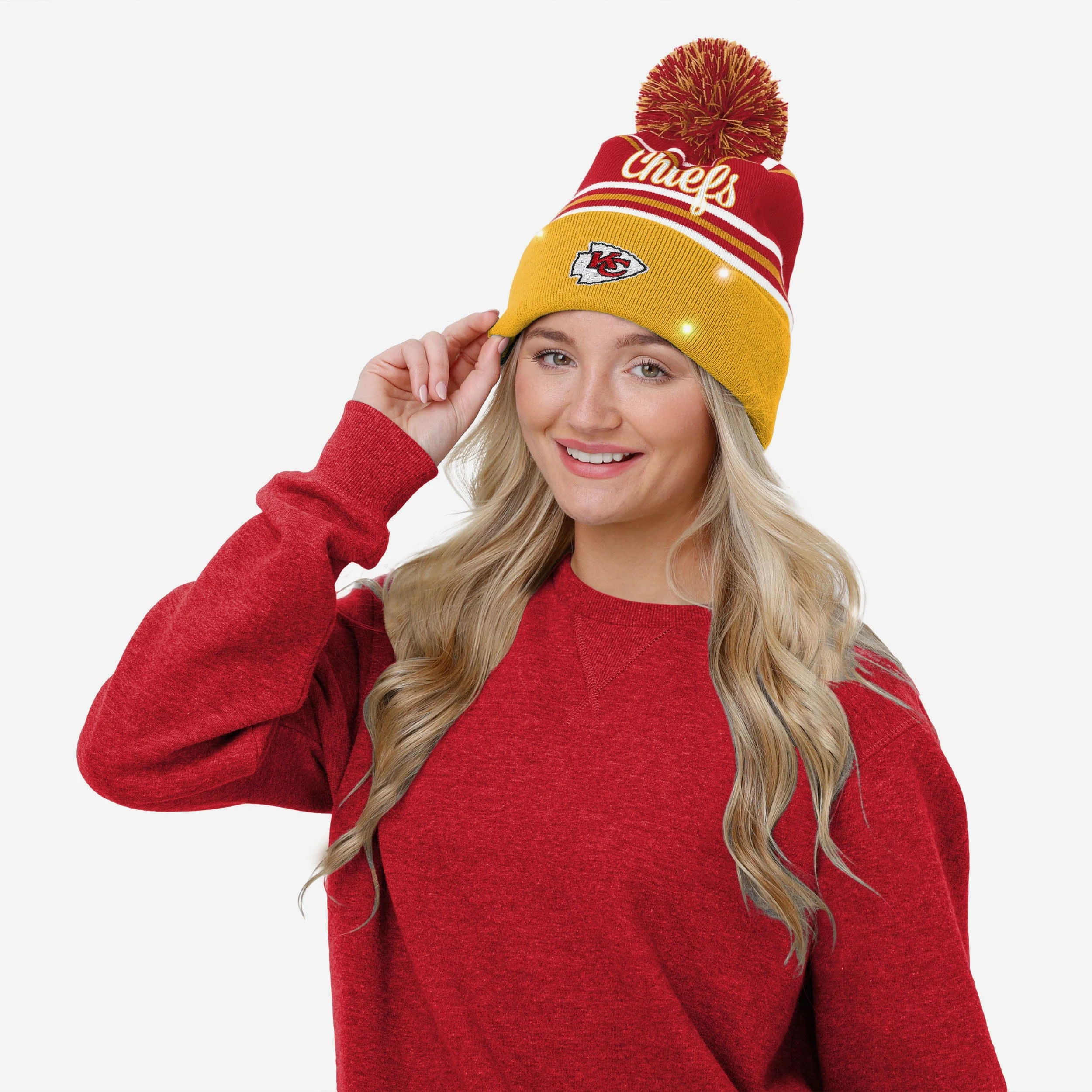 Kansas City Chiefs Womens Wordmark Script Light Up Beanie - Image 3