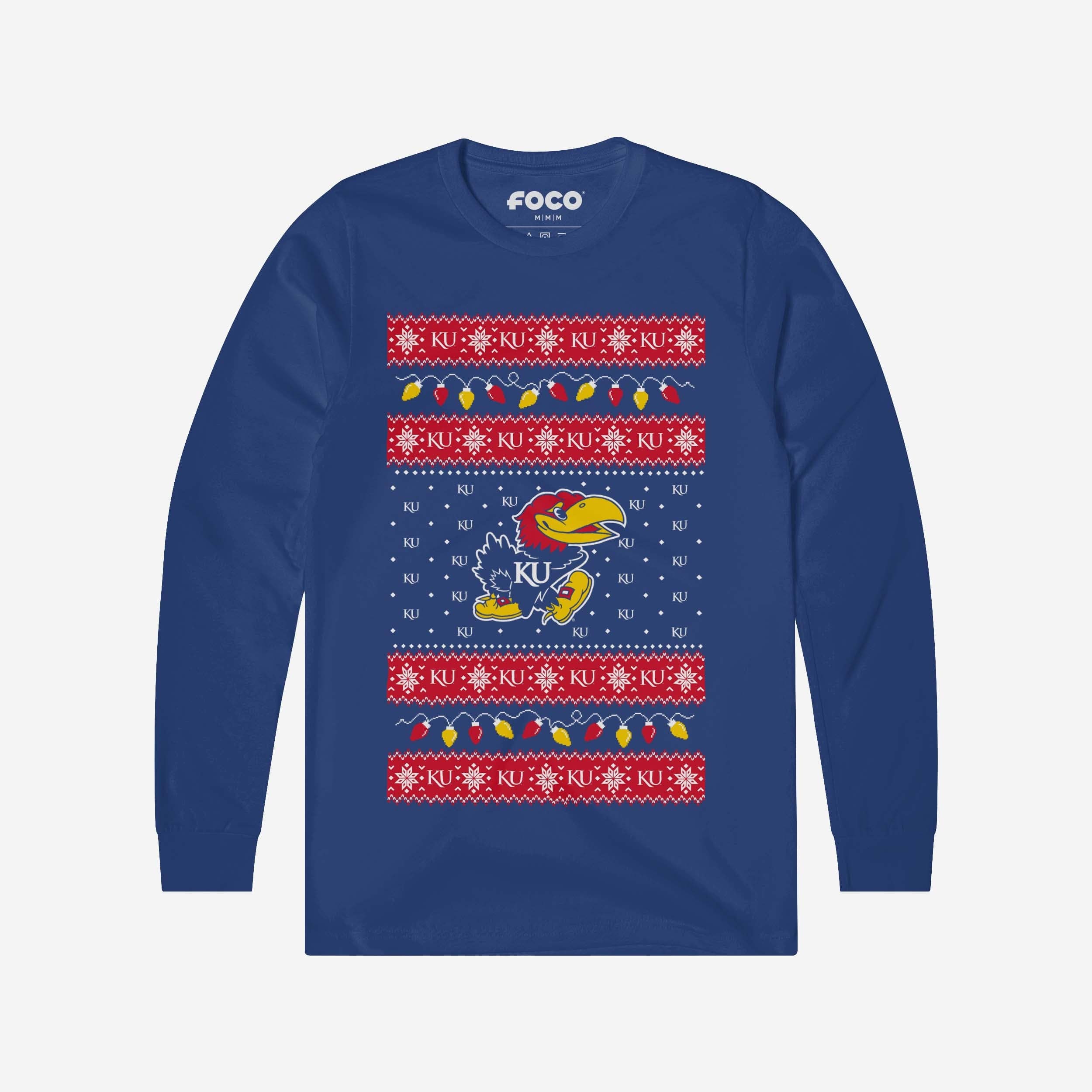 Kansas Jayhawks Holiday Lights Sweater Long Sleeve T-Shirt