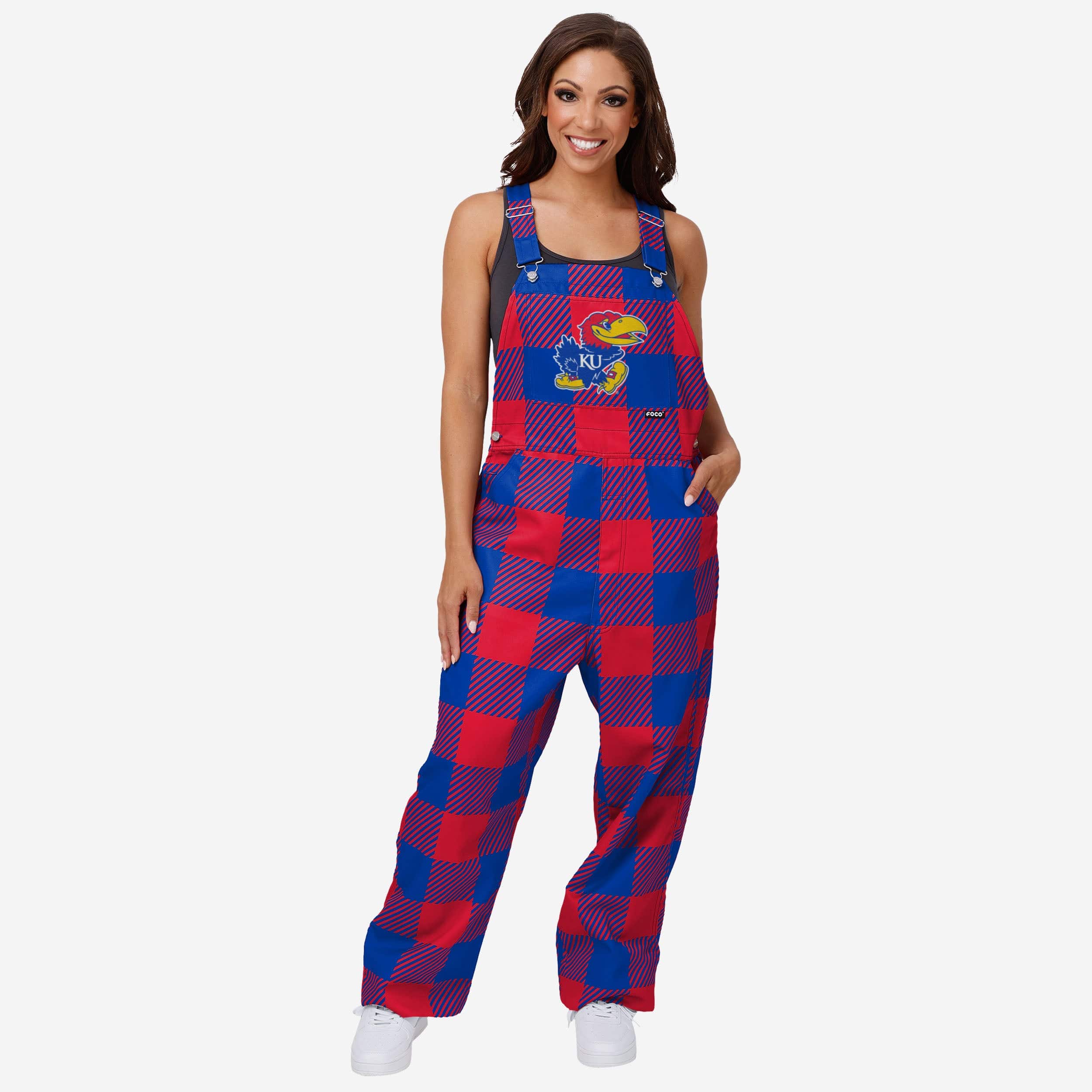 Kansas Jayhawks Womens Plaid Bib Overalls