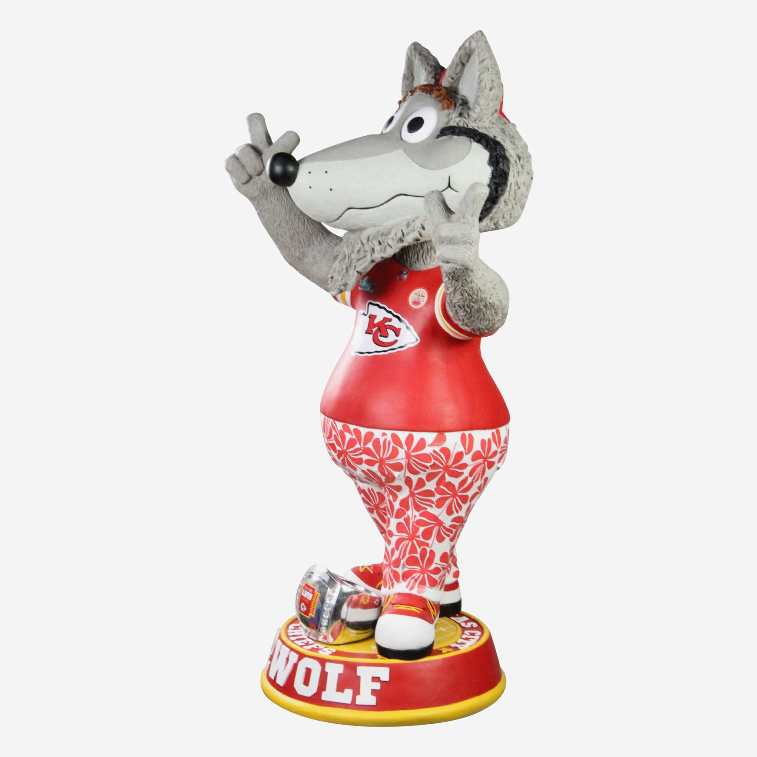 KC Wolf Kansas City Chiefs Super Bowl LVII Champions Floral Pants 3 Ft Mascot Bobblehead - Image 4