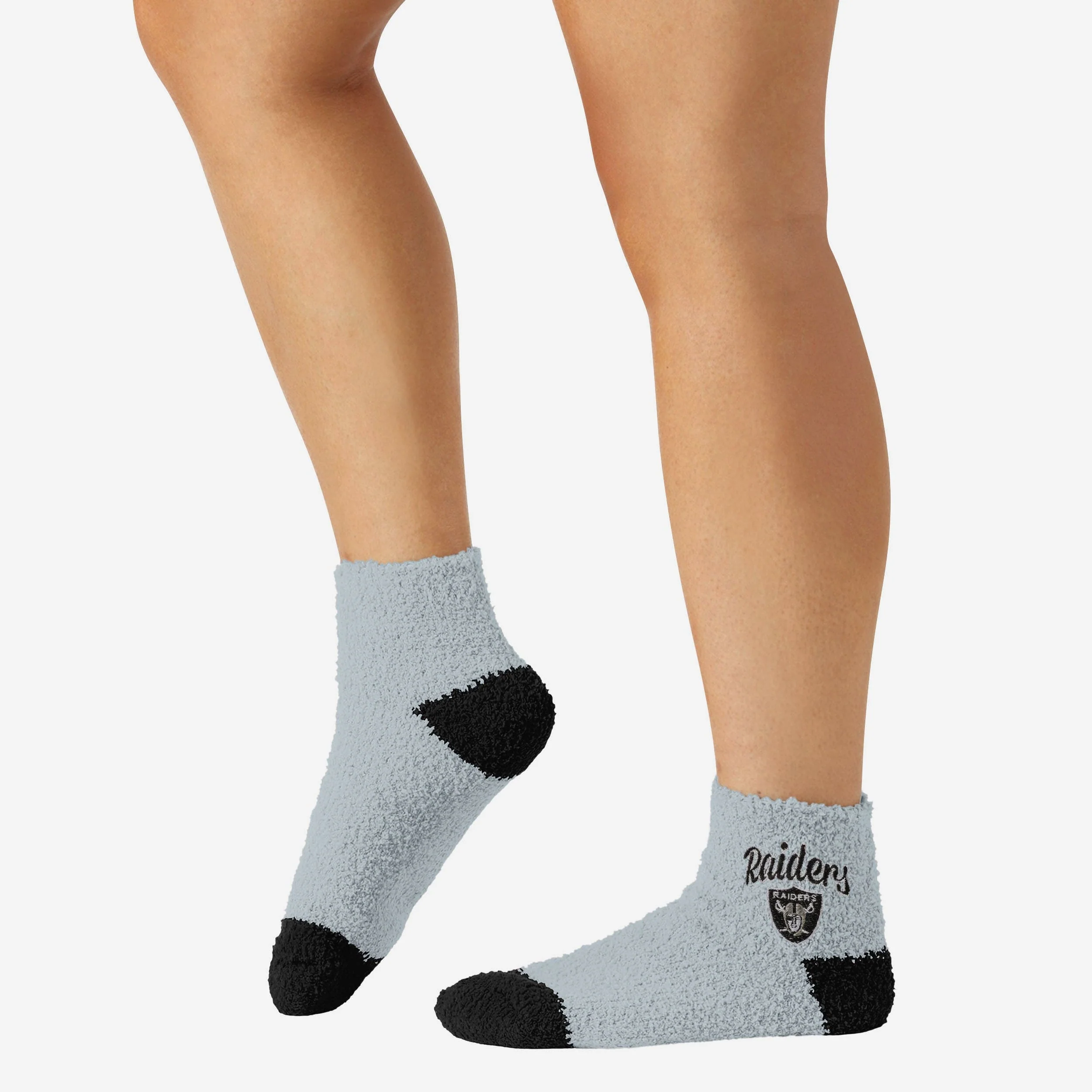 Las Vegas Raiders 2 Pack Womens Script Logo Fuzzy Ankle Socks - Image 3