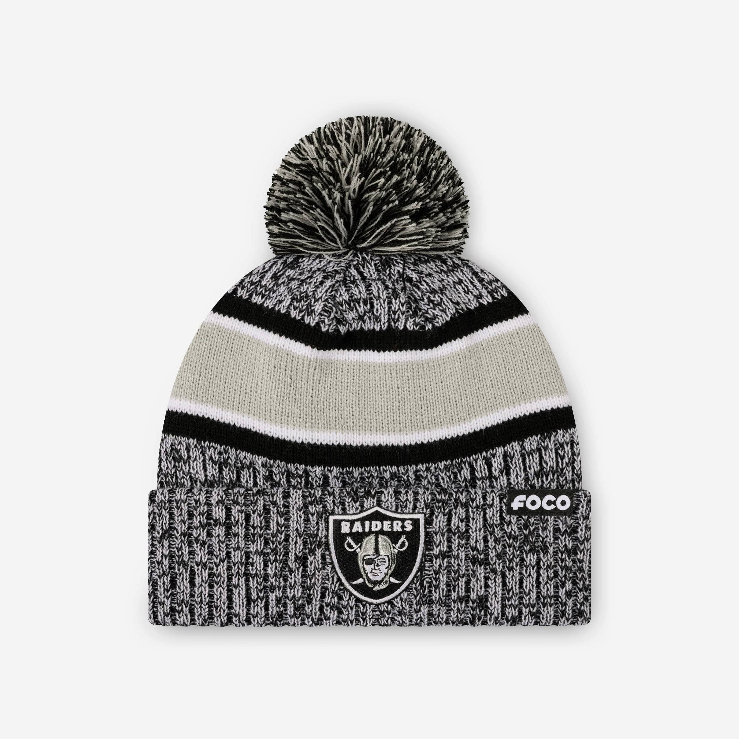 Las Vegas Raiders Heather Team Stripe Lined Pom Beanie