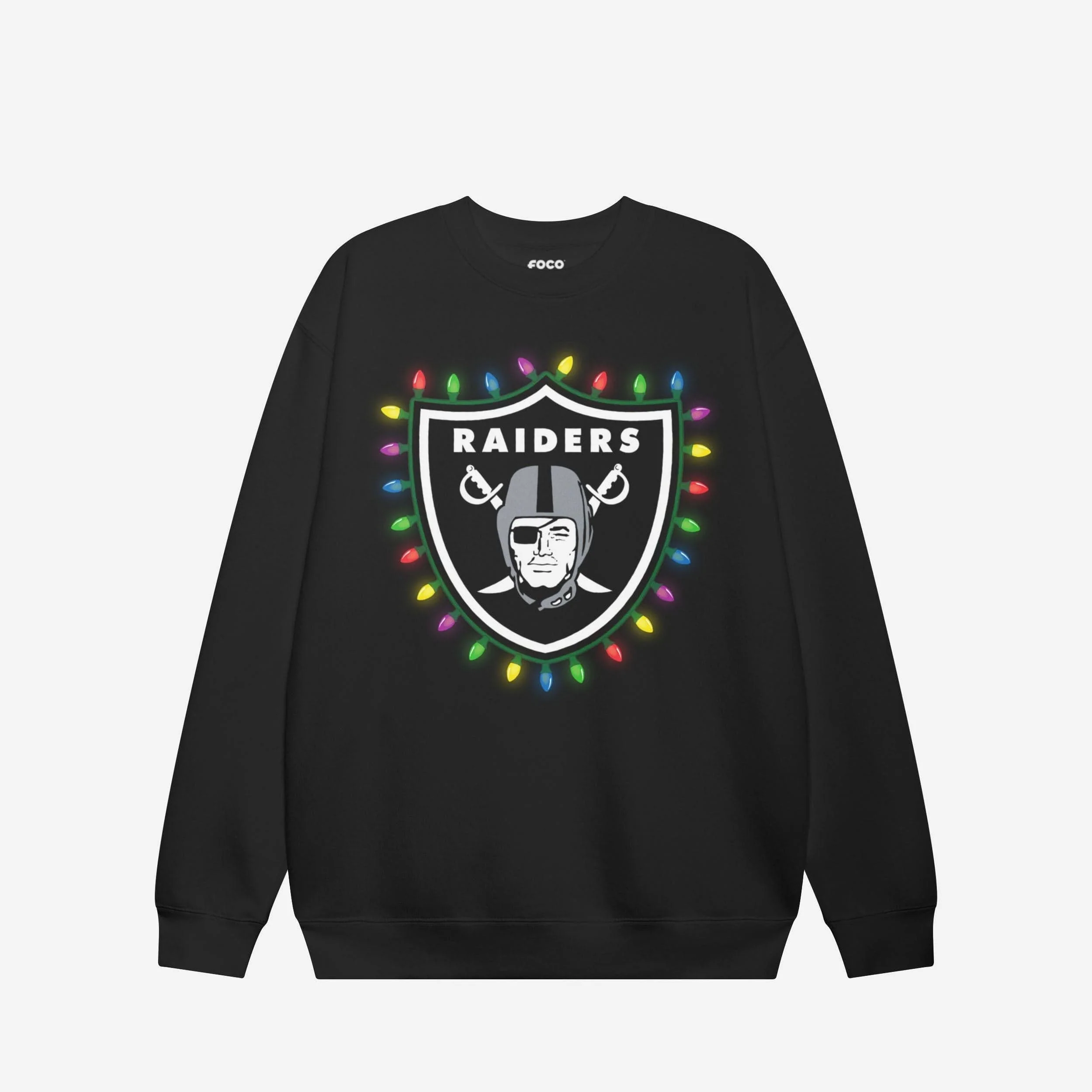 Las Vegas Raiders Primary Logo Holiday Lights Crew Neck Sweatshirt