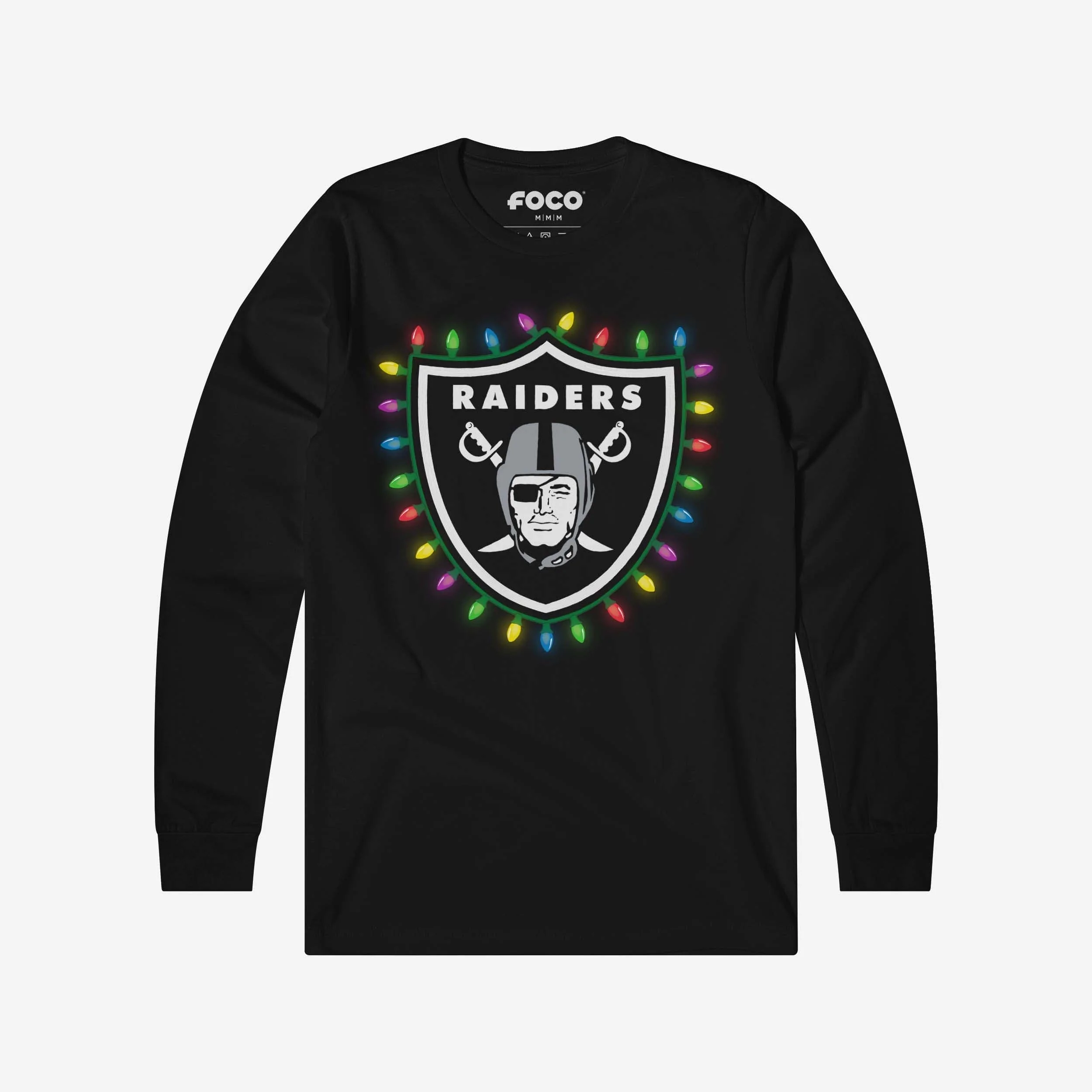 Las Vegas Raiders Primary Logo Holiday Lights Long Sleeve T-Shirt