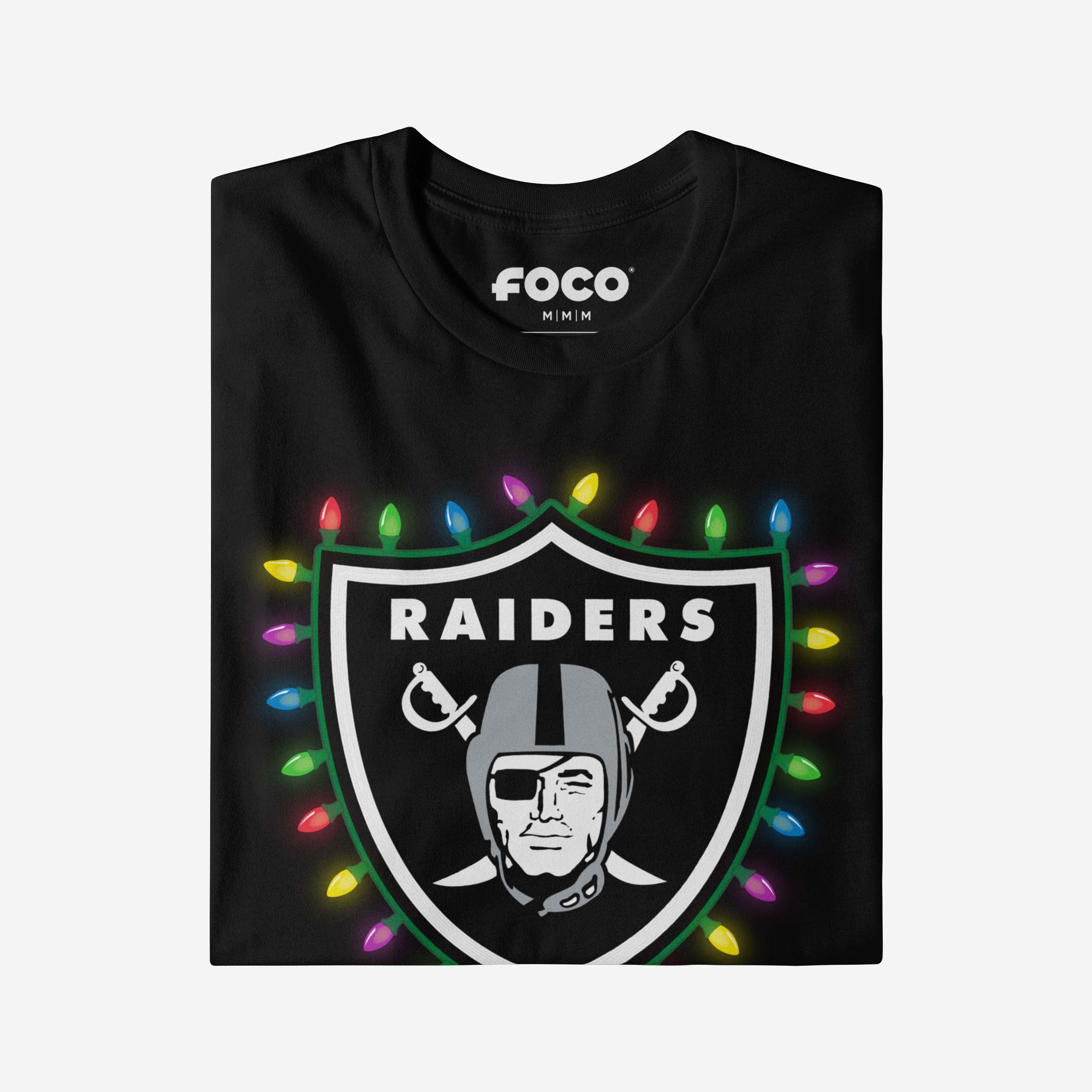 Las Vegas Raiders Primary Logo Holiday Lights Long Sleeve T-Shirt - Image 4