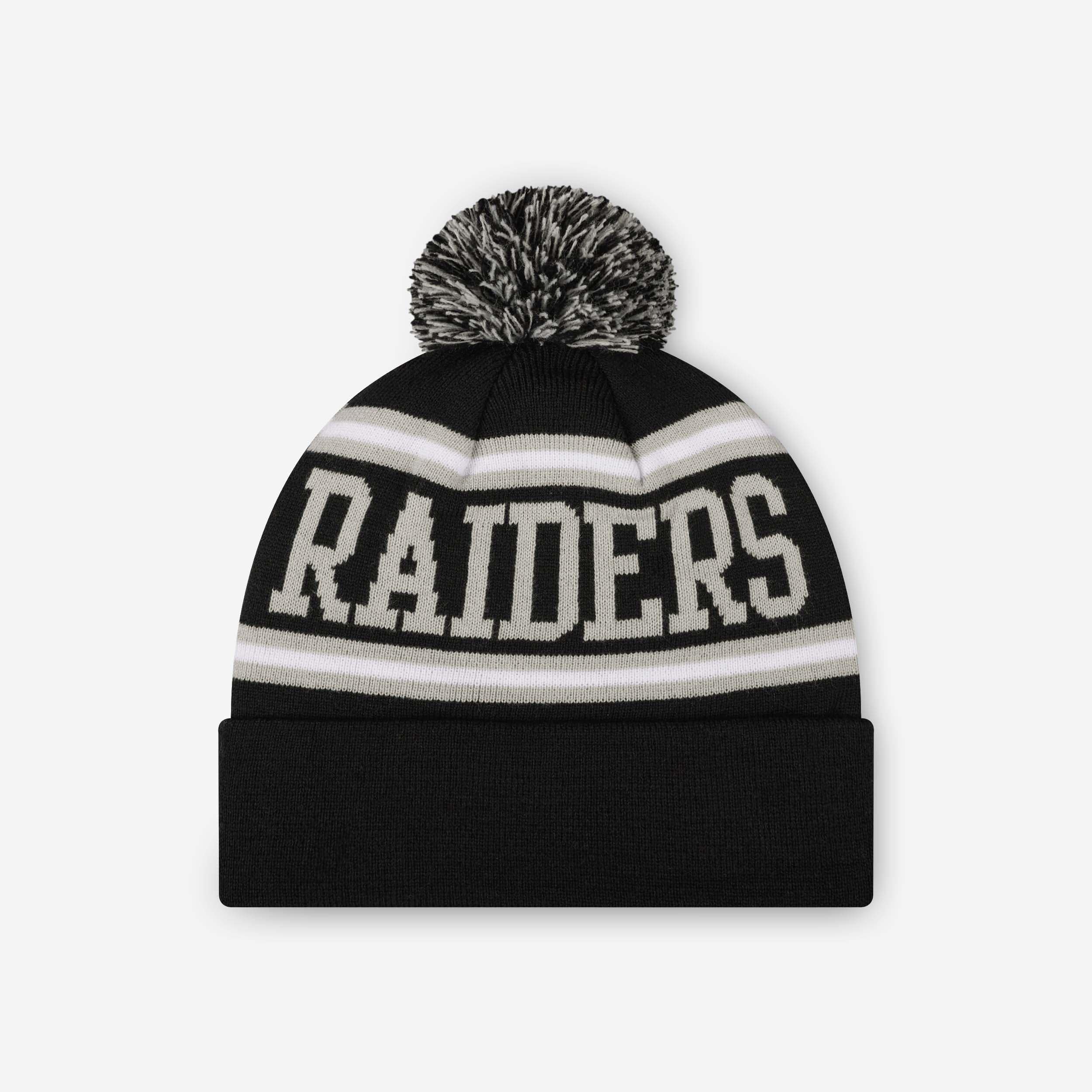Las Vegas Raiders Primary Logo Stripe Pom Beanie - Image 2