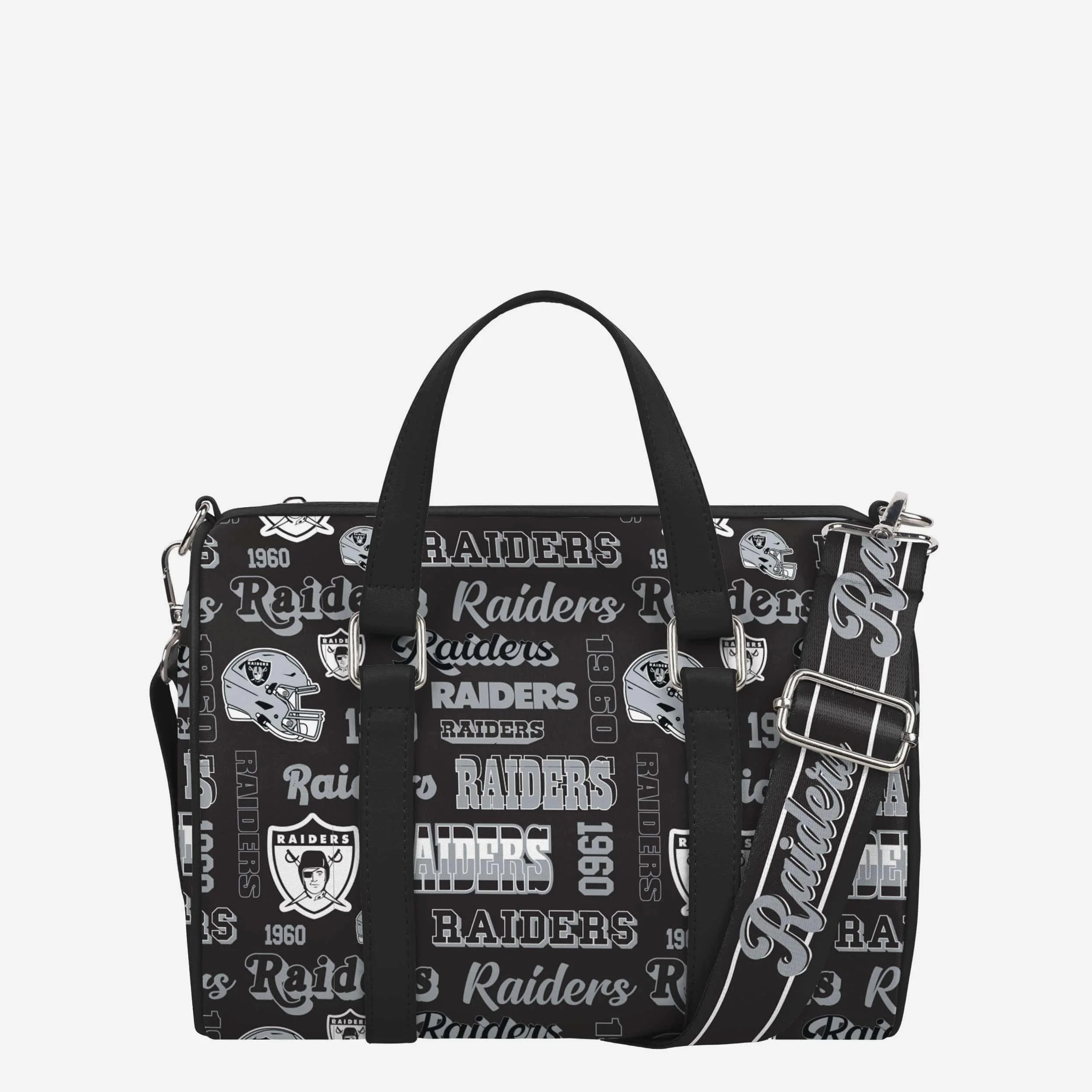 Las Vegas Raiders Repeat Retro Print Nylon Medium Barrel Bag