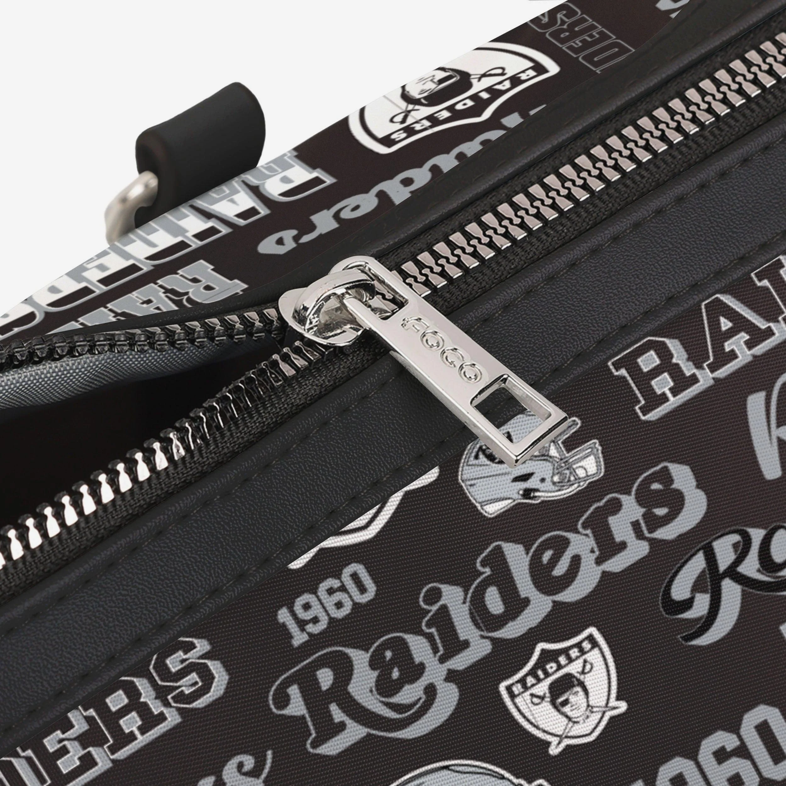 Las Vegas Raiders Repeat Retro Print Nylon Medium Barrel Bag - Image 5