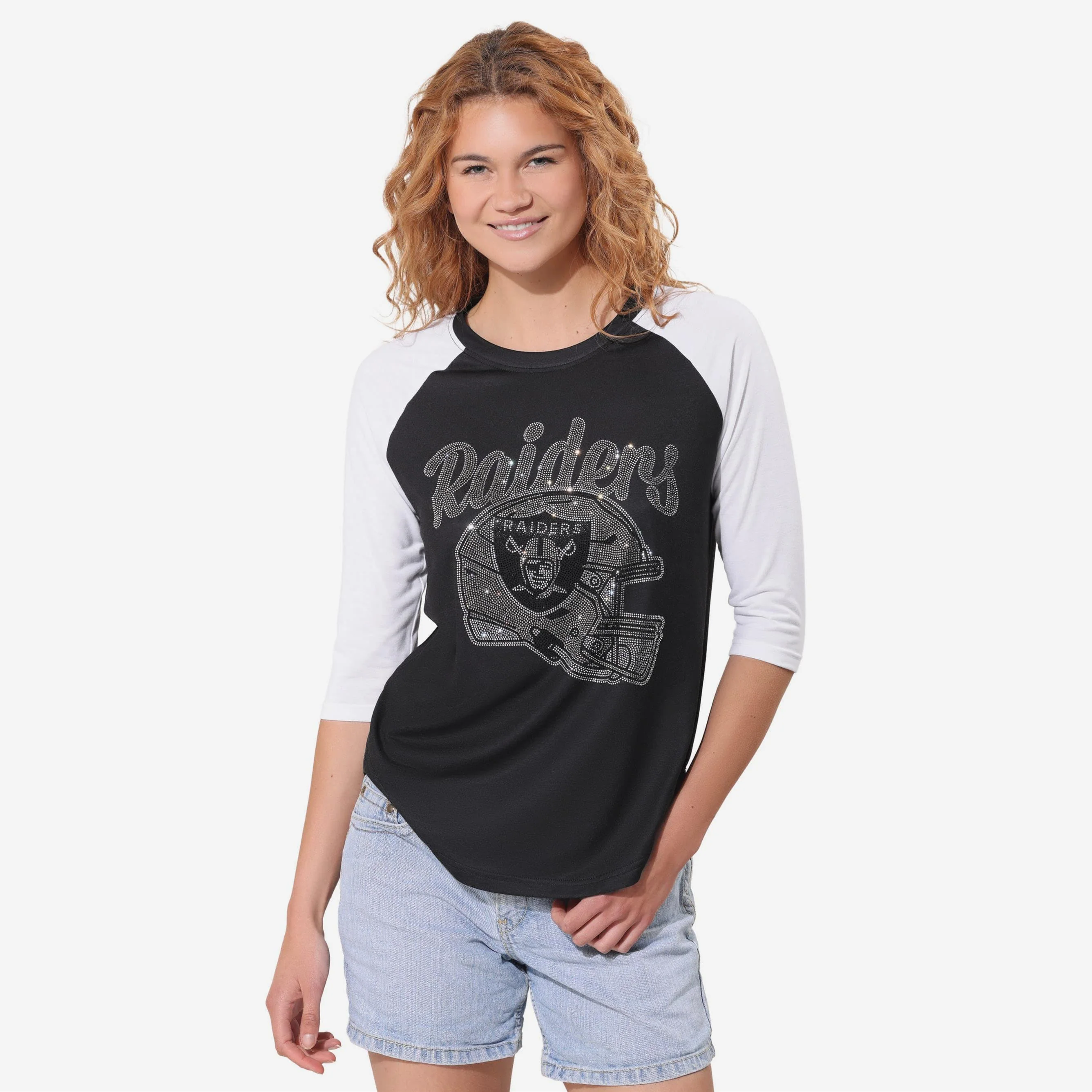Las Vegas Raiders Rhinestone Raglan T-Shirt