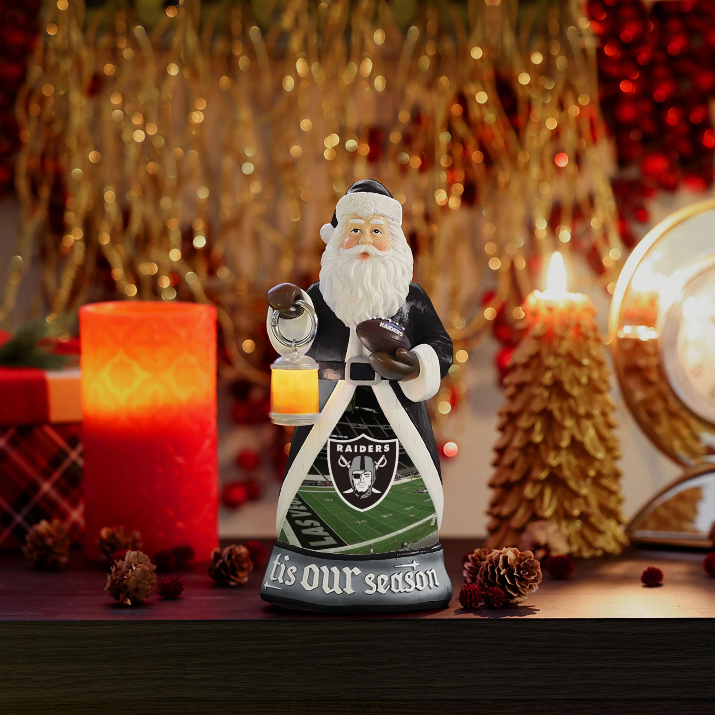 Las Vegas Raiders Santa Figure With Light Up Lantern - Image 2