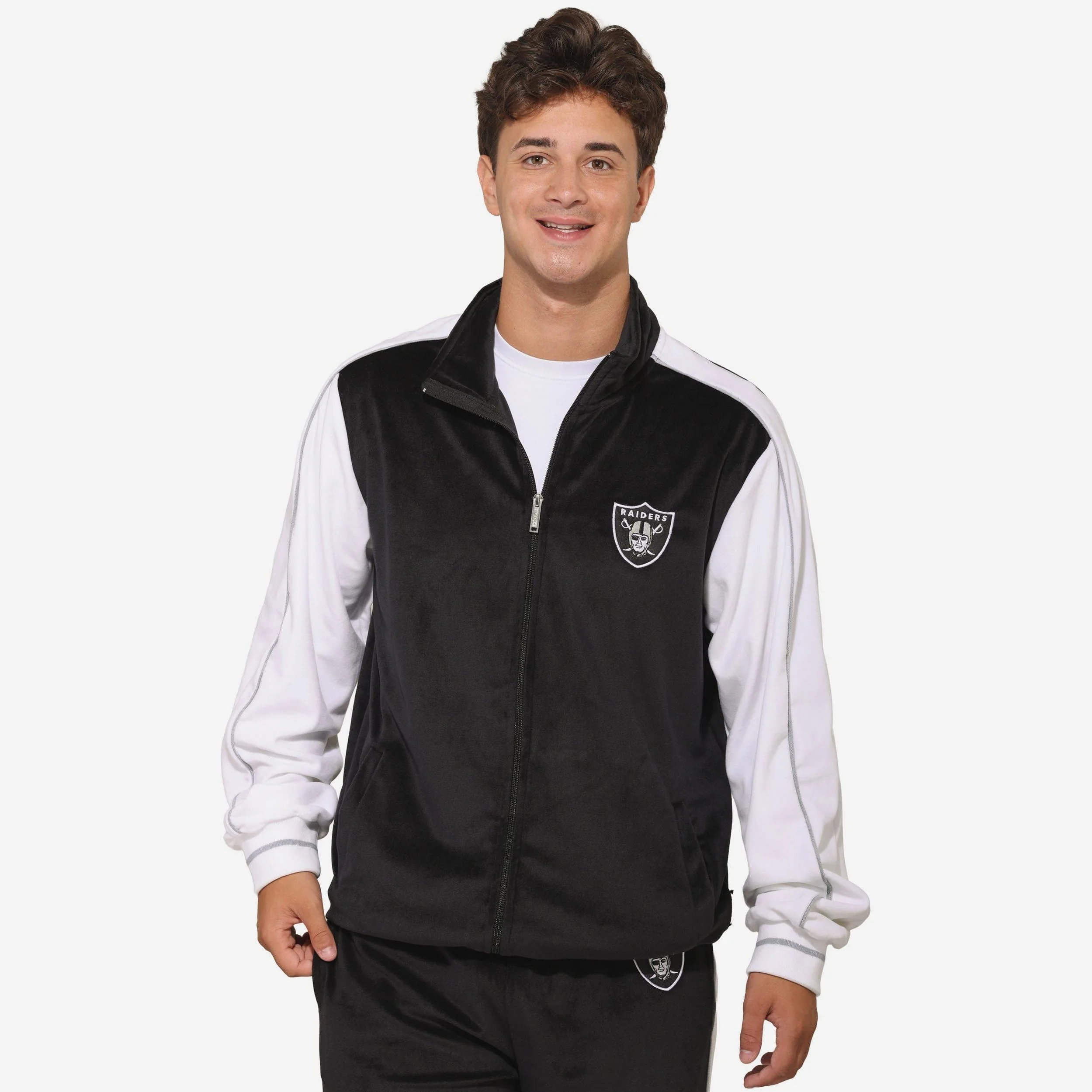 Las Vegas Raiders Two Tone Velour Zip Up Top