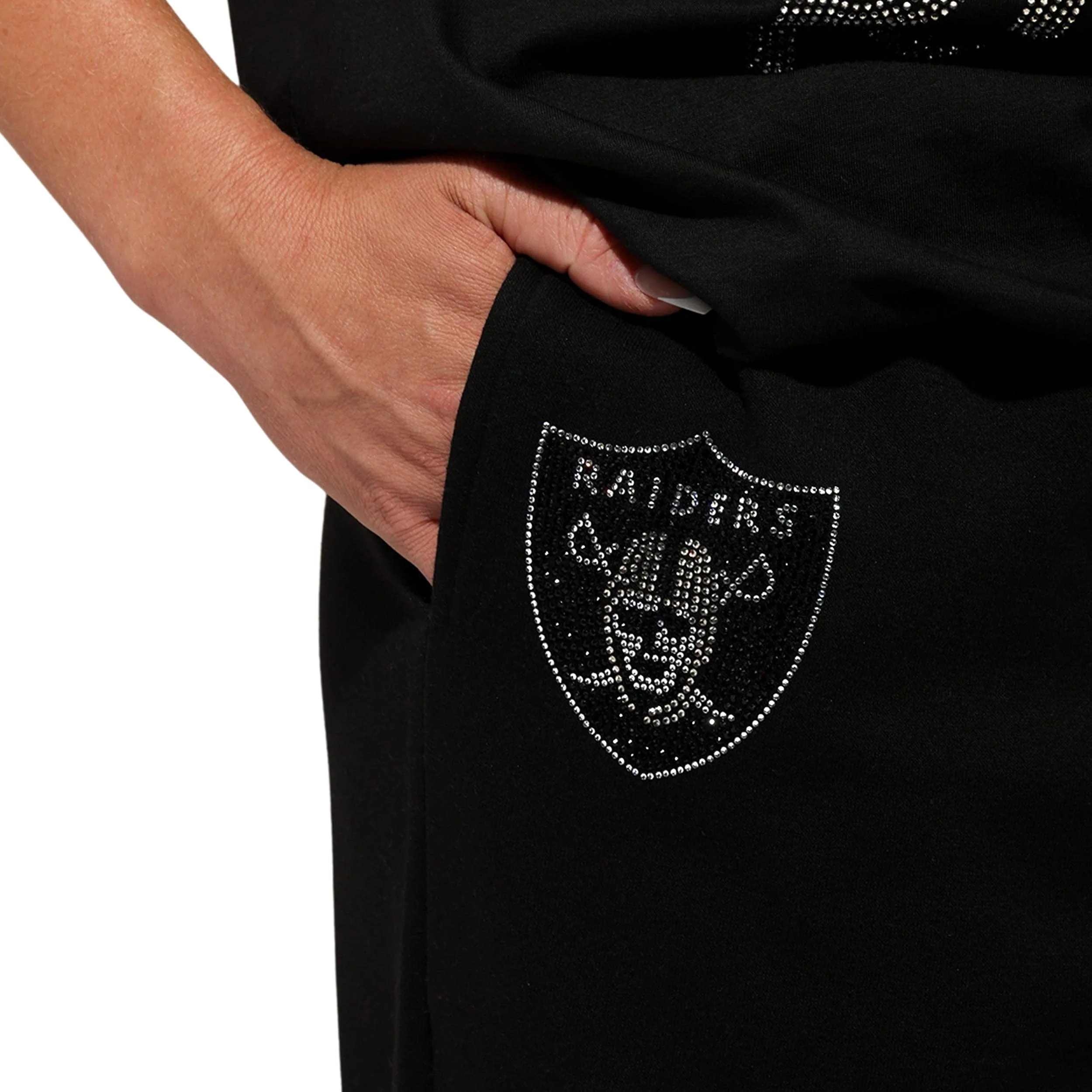 Las Vegas Raiders Womens Big Wordmark Rhinestone Sweatpants - Image 3