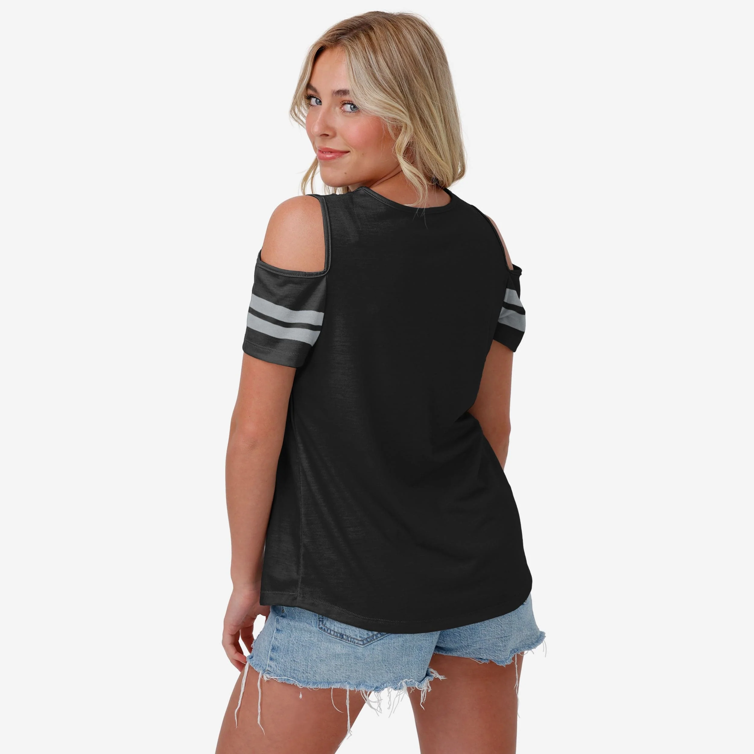 Las Vegas Raiders Womens Cold Shoulder T-Shirt - Image 2