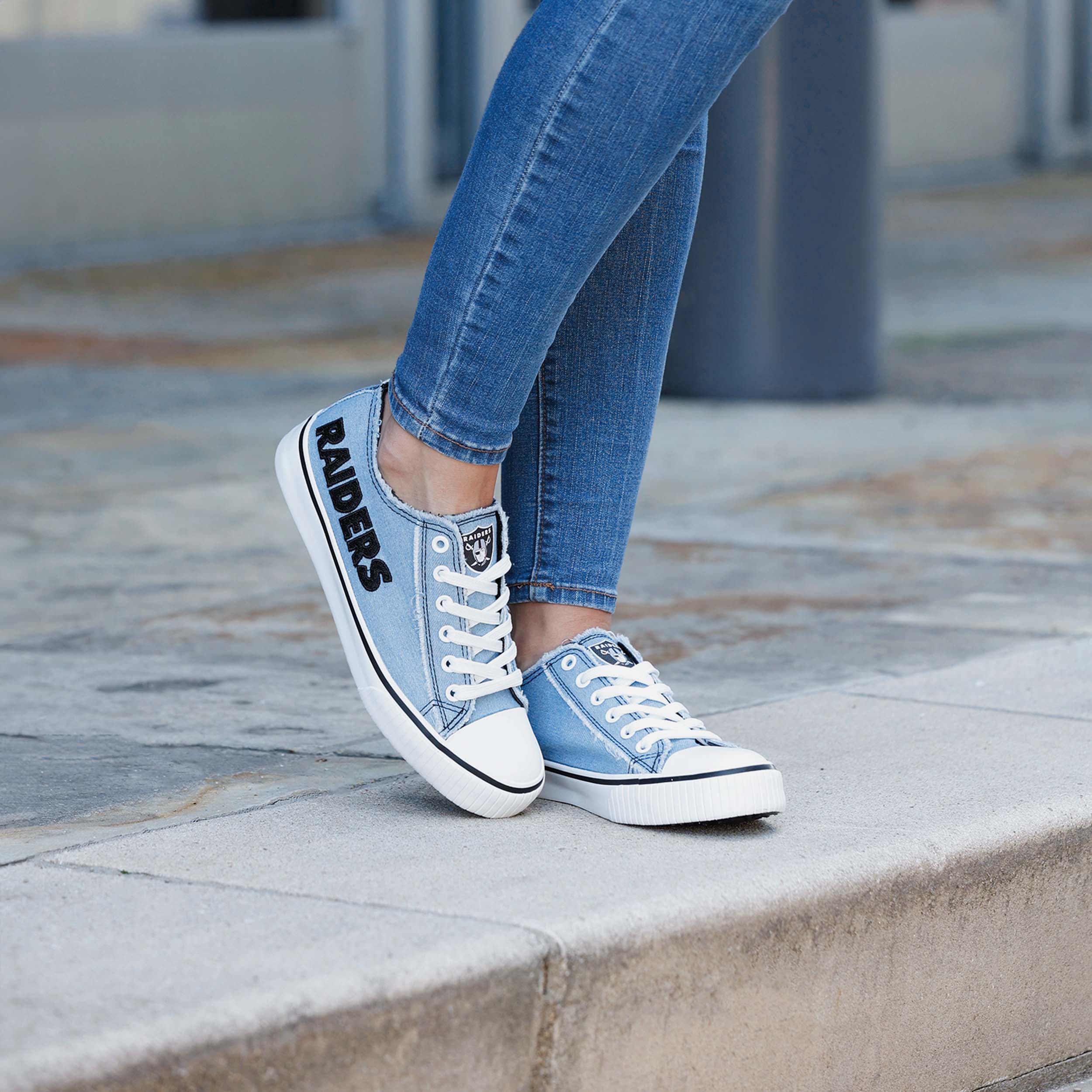 Las Vegas Raiders Womens Denim Low Top Canvas Shoe - Image 3