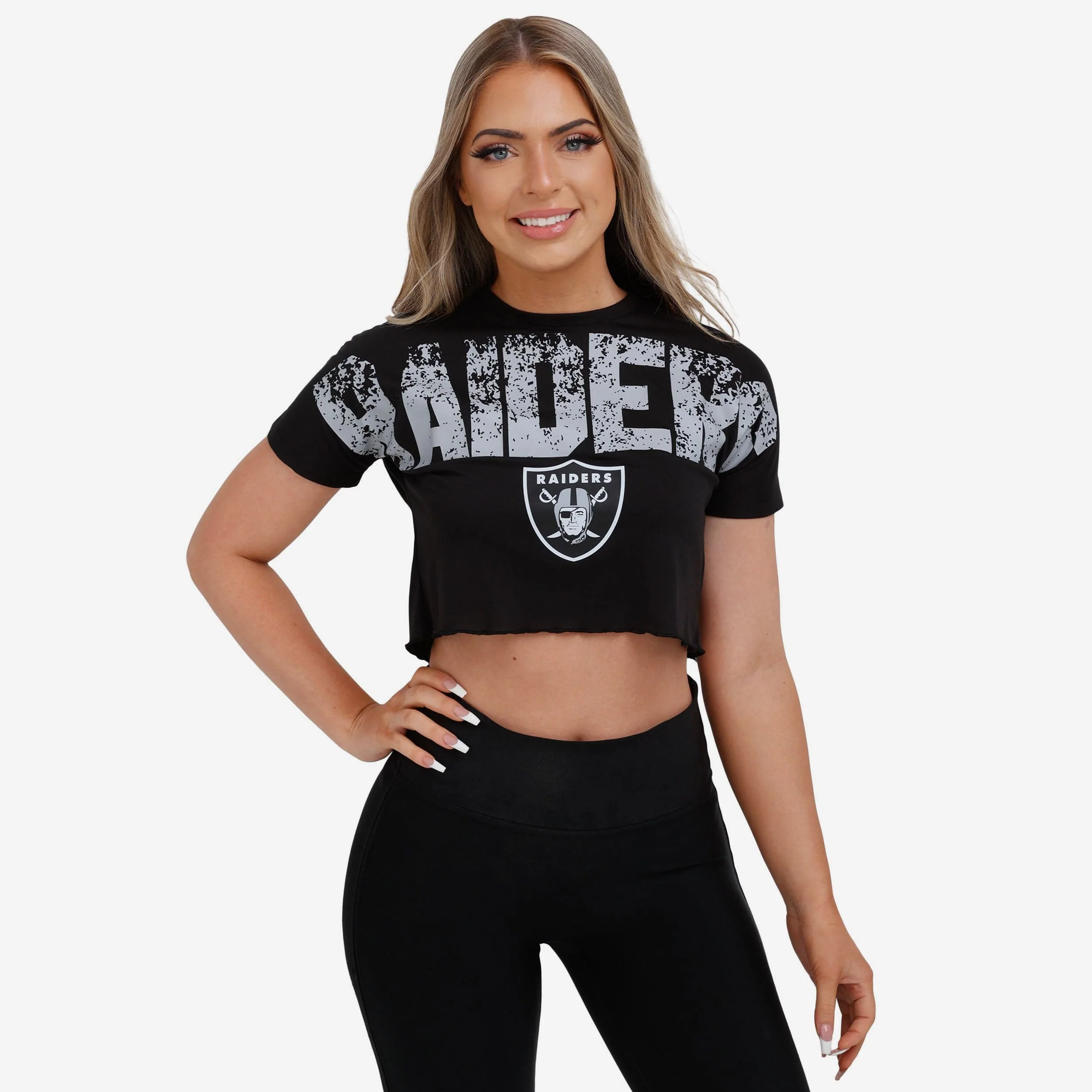 Las Vegas Raiders Womens Distressed Wordmark Crop Top