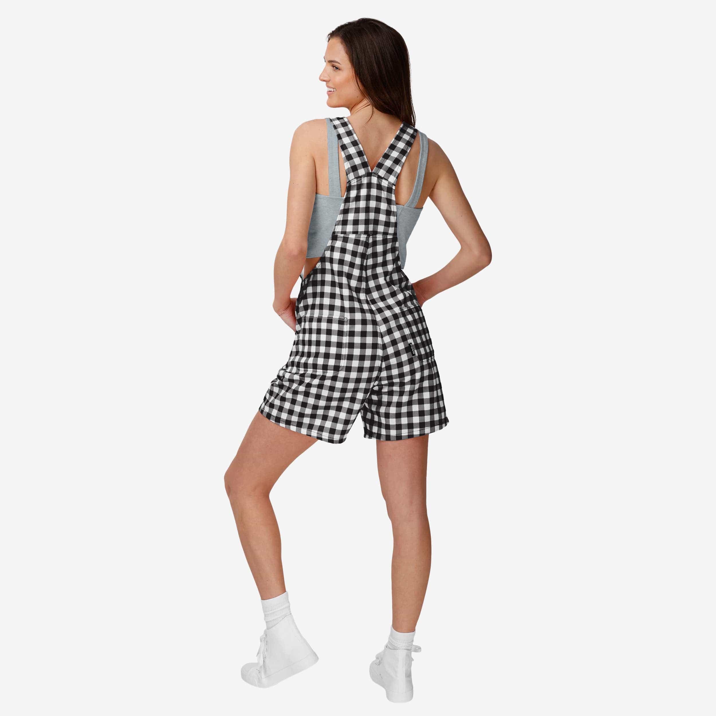 Las Vegas Raiders Womens Gingham Check Bib Shortalls - Image 2
