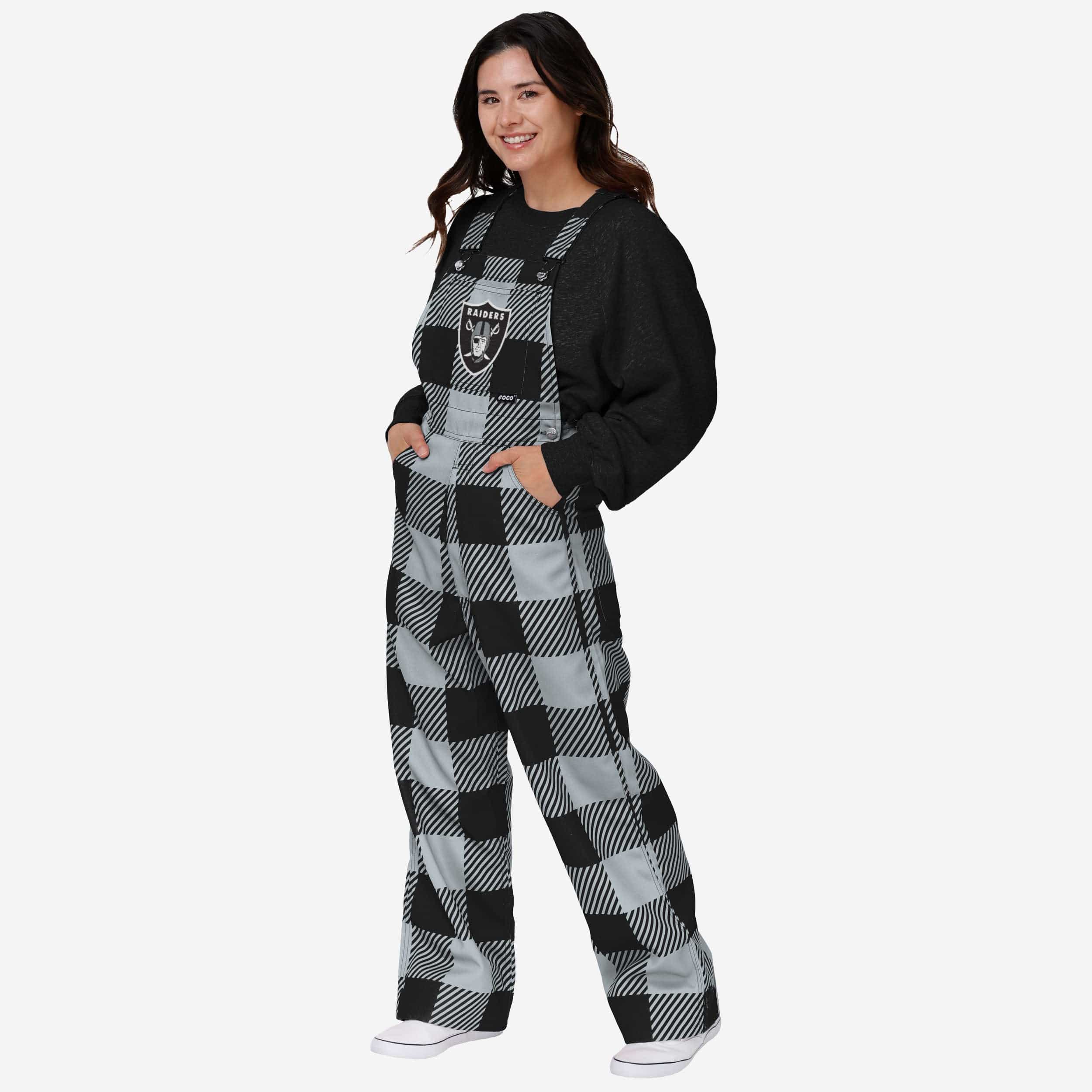 Las Vegas Raiders Womens Plaid Bib Overalls