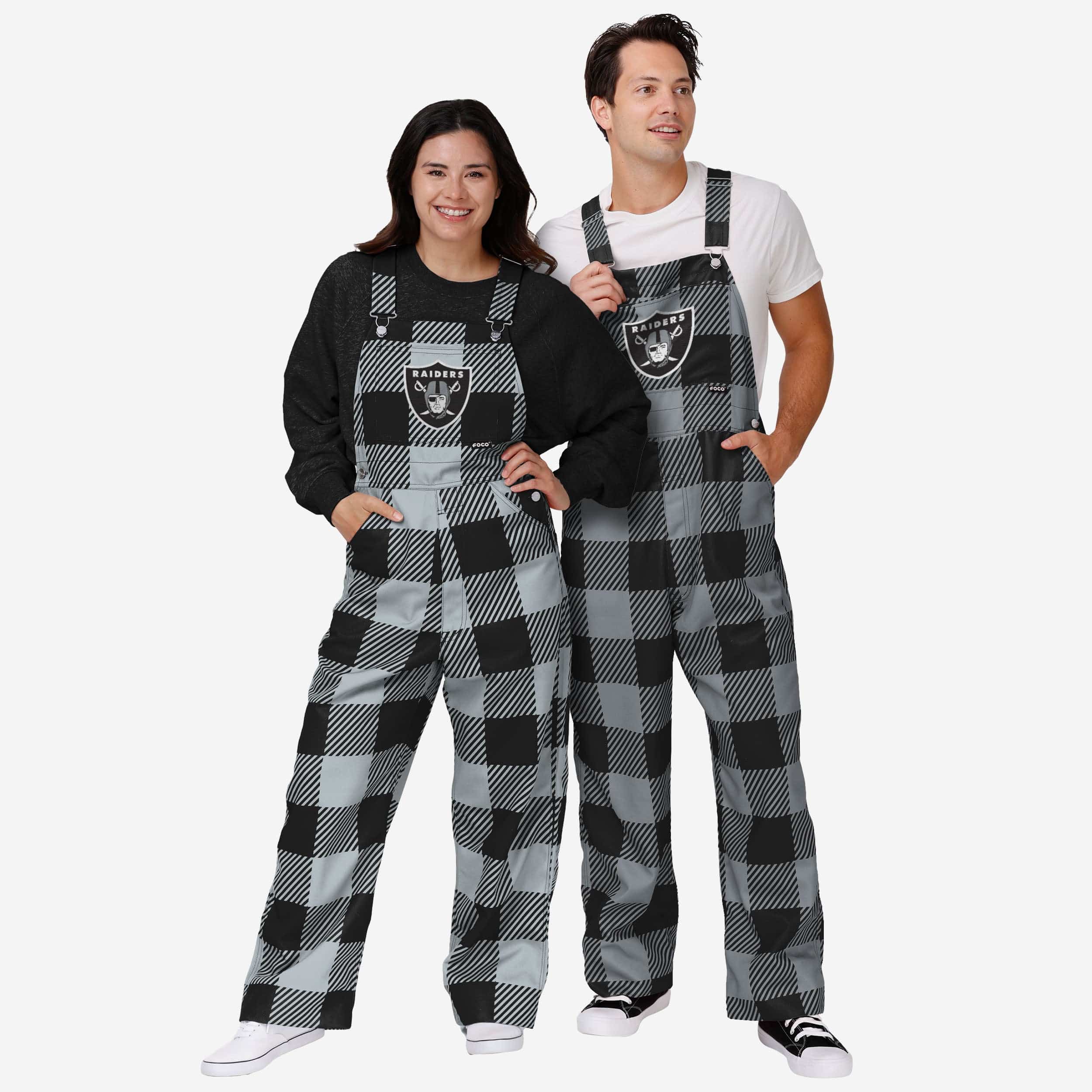 Las Vegas Raiders Womens Plaid Bib Overalls - Image 3